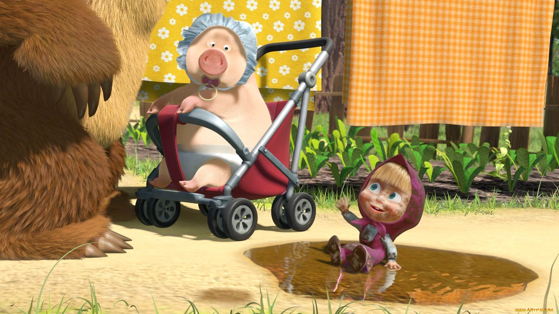 мультфильмы, маша, медведь, лужа