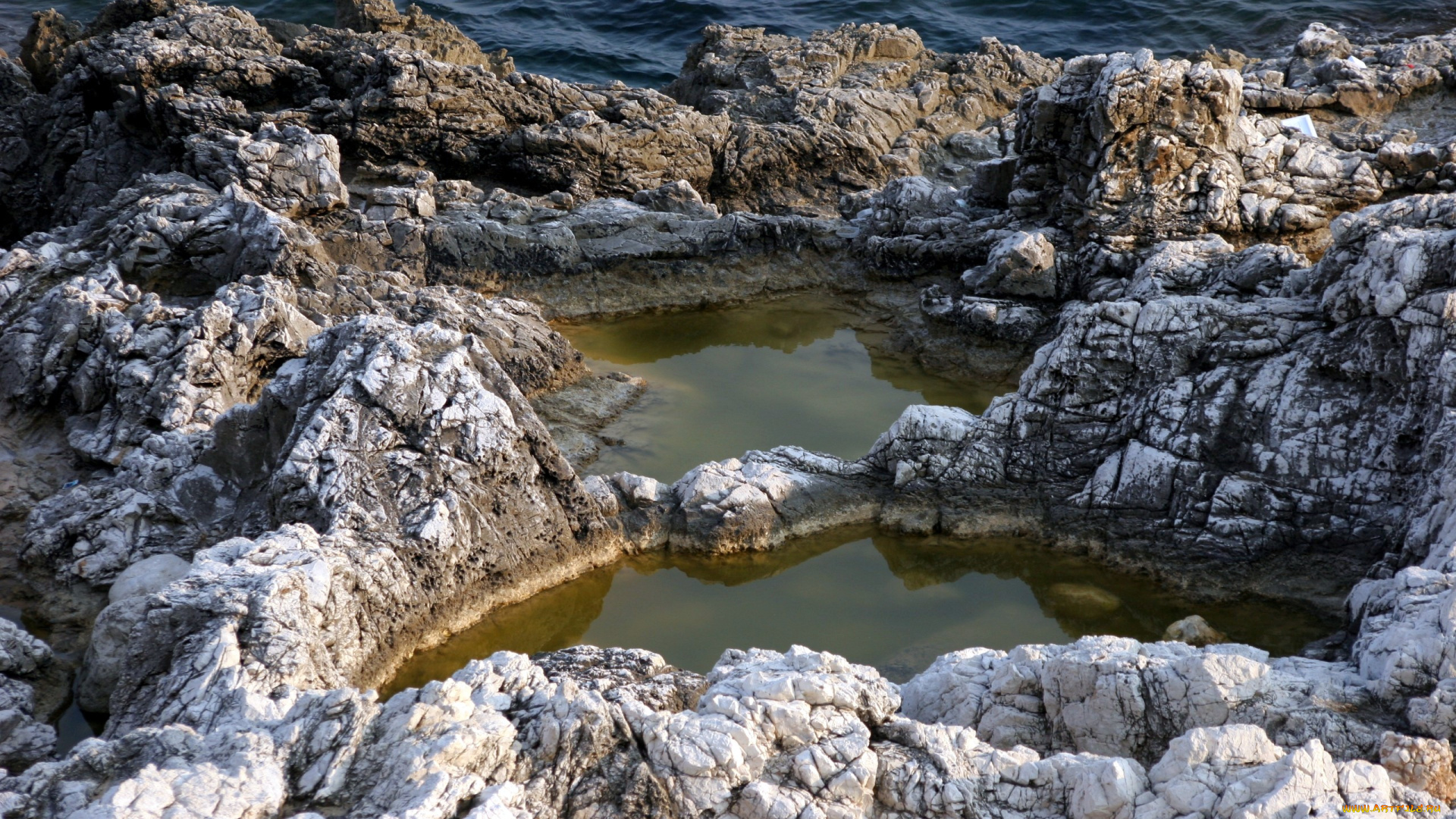 природа, побережье, камни, лужи