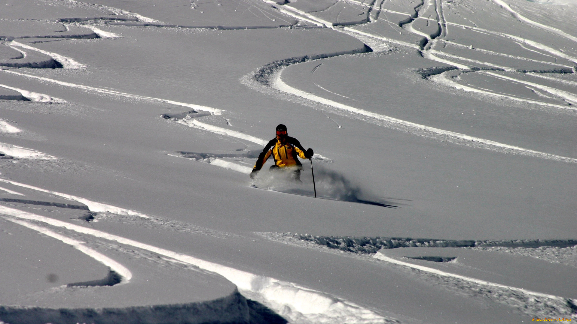 спорт, лыжный, спуск, снег