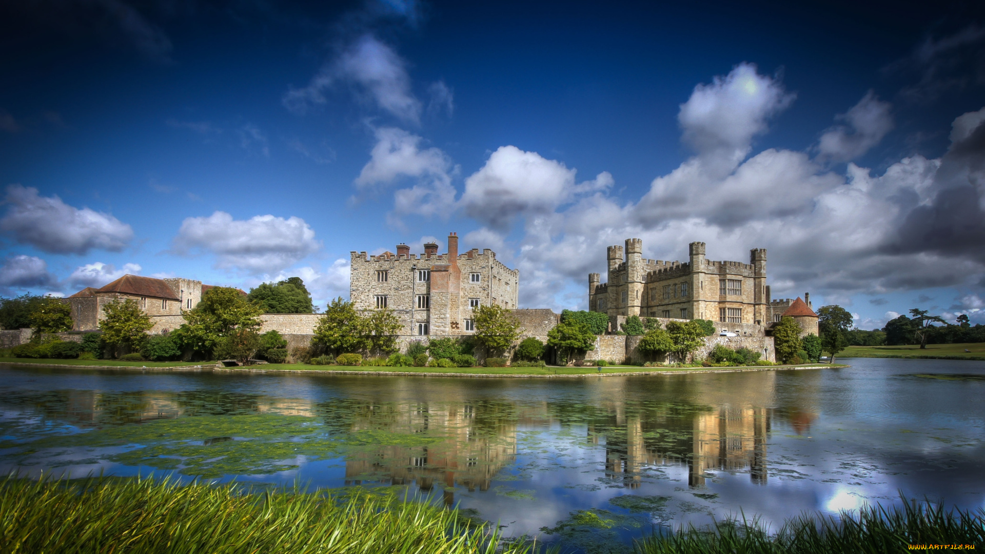 замок, лидс, англия, города, дворцы, замки, крепости, вода, облака