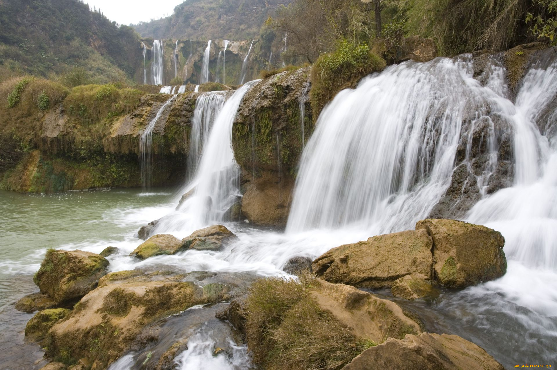 природа, водопады, горы, река