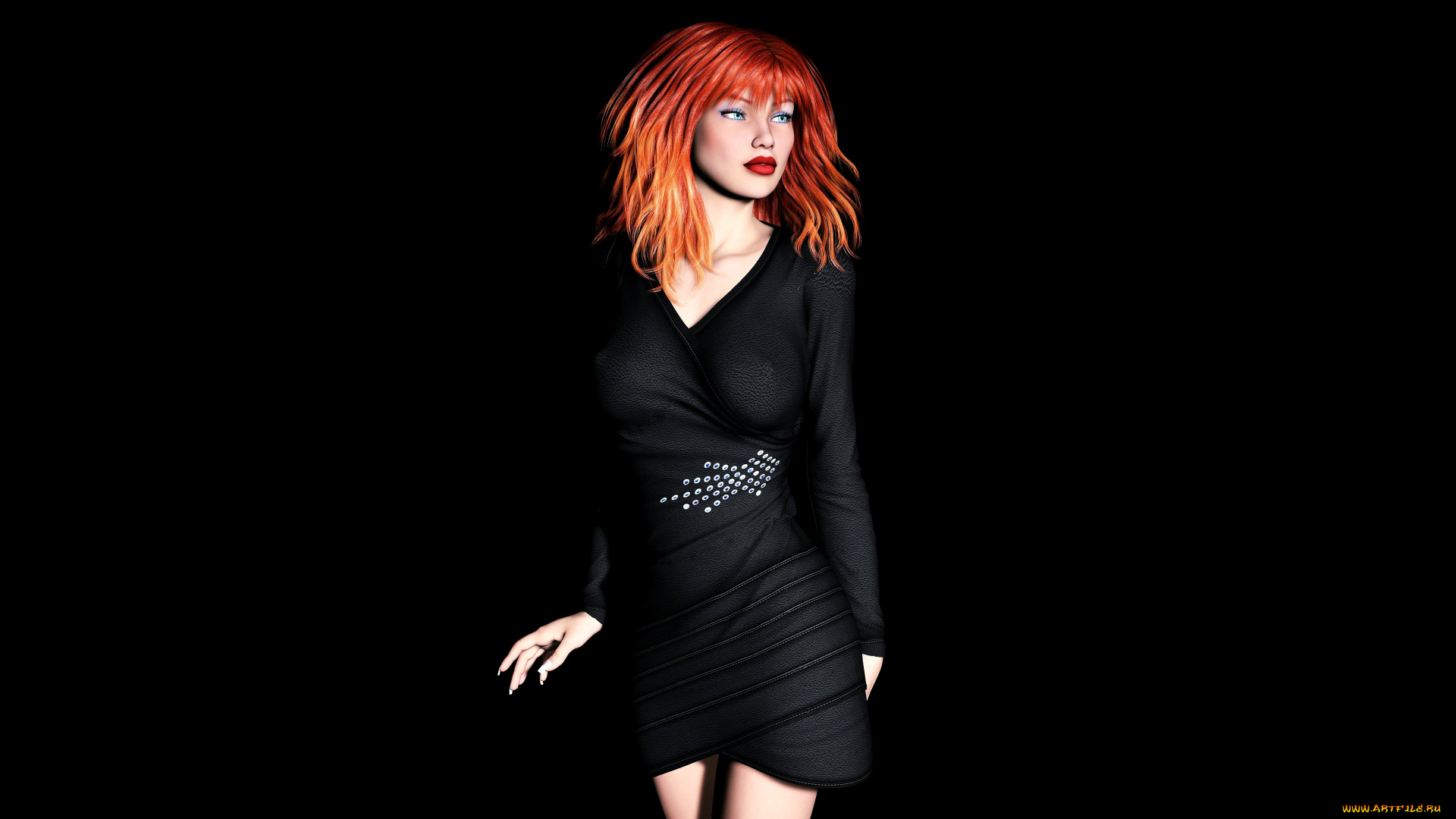 3д, графика, people, люди, девушка, взгляд, рыжая