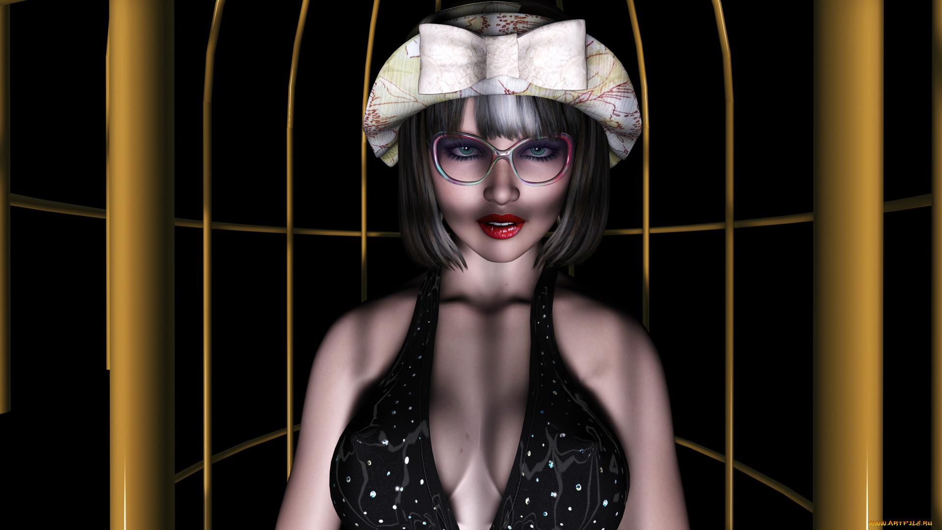 3д, графика, people, люди, девушка, взгляд, шляпа, очки