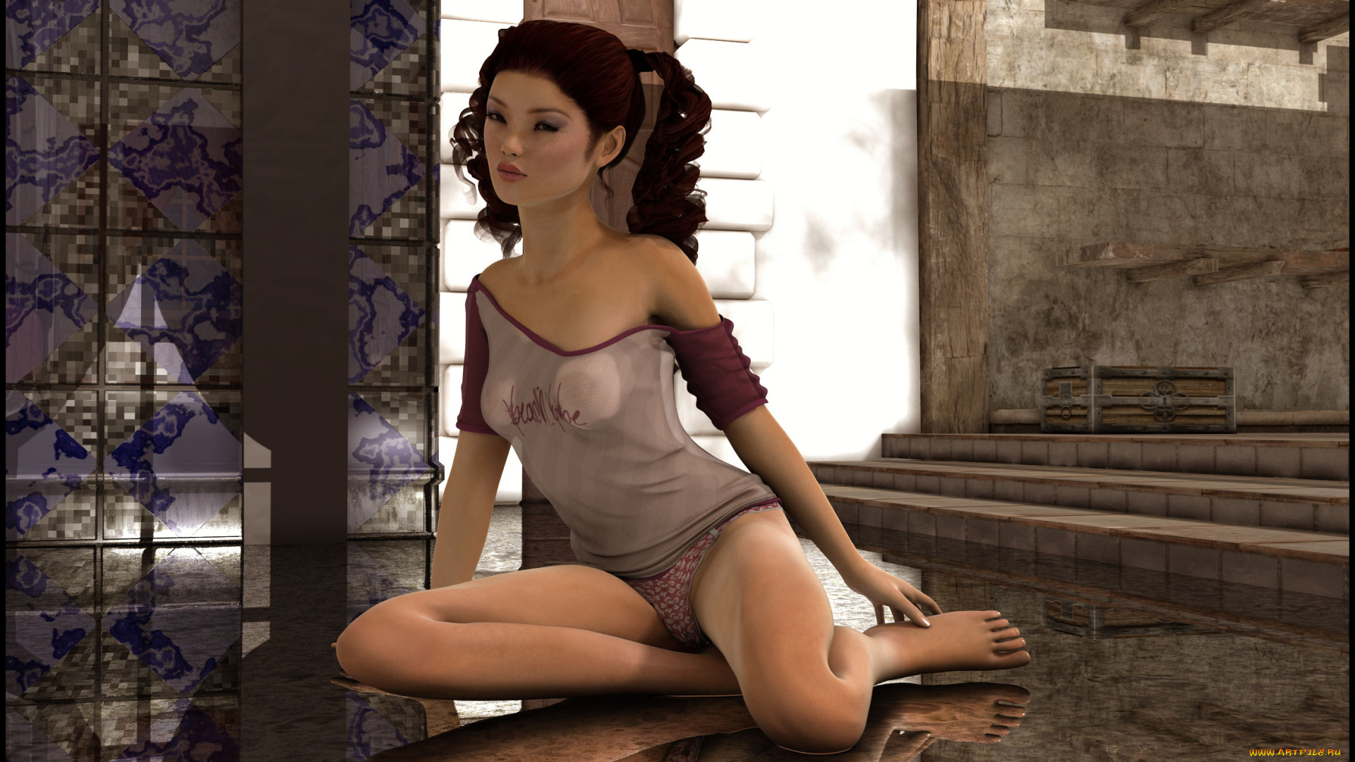 3д, графика, people, люди, девушка, взгляд, комната