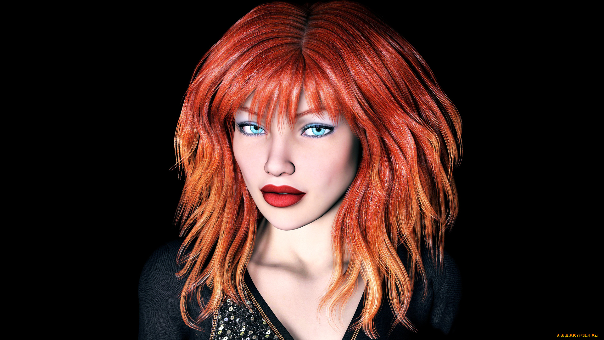 3д, графика, portraits, портрет, девушка, взгляд, рыжая