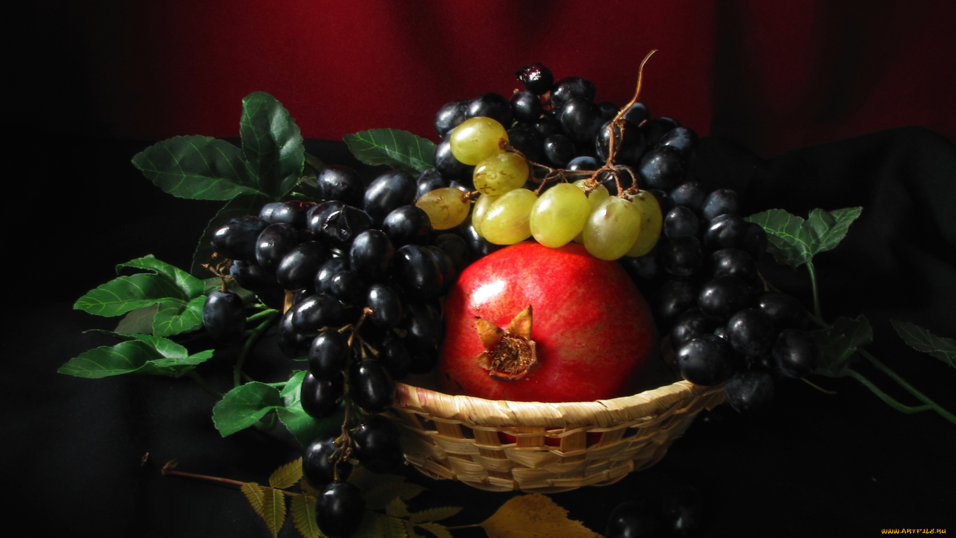 еда, фрукты, ягоды, гранат, виноград