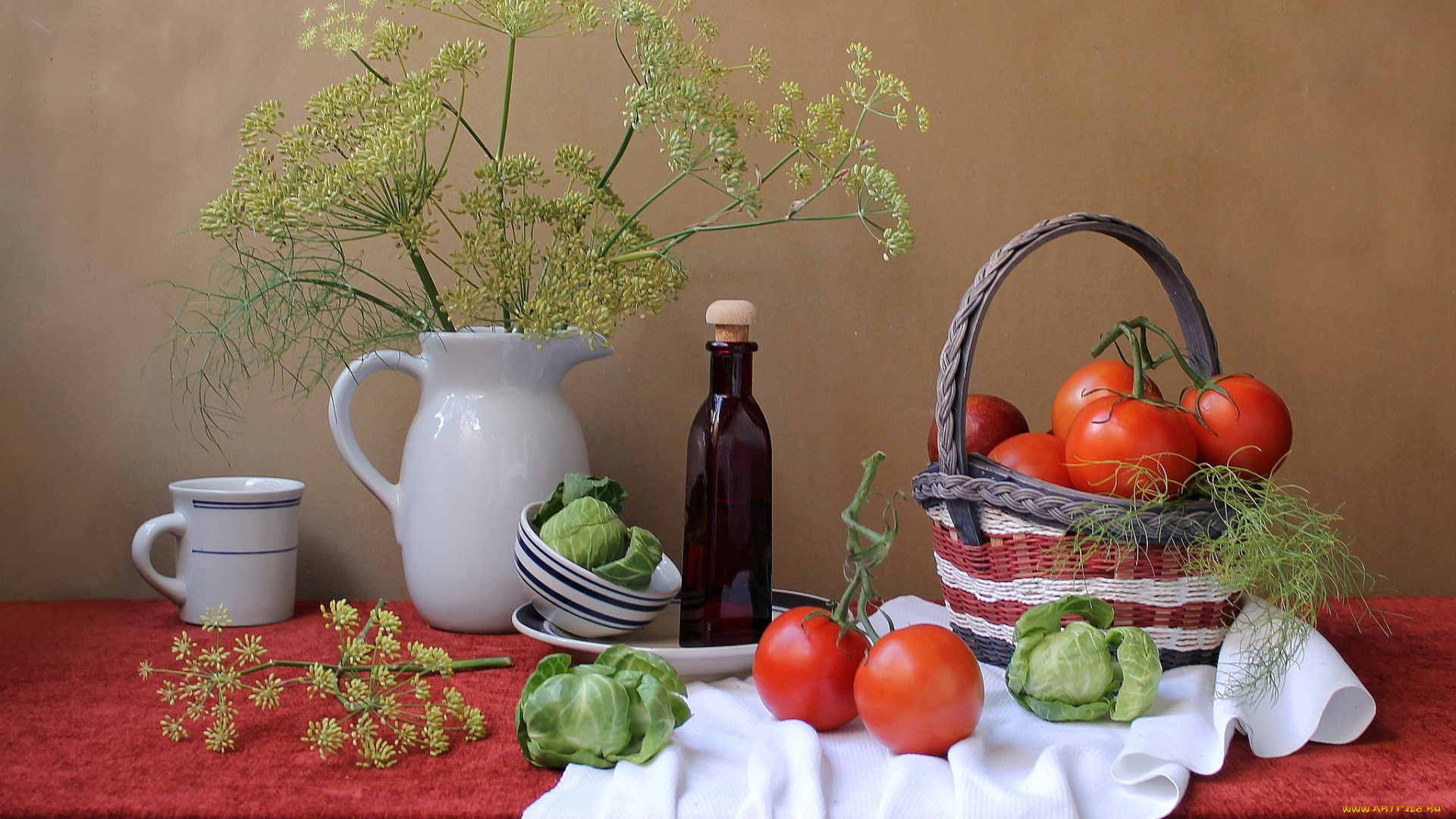 еда, овощи, помидоры, капуста, укроп, томаты