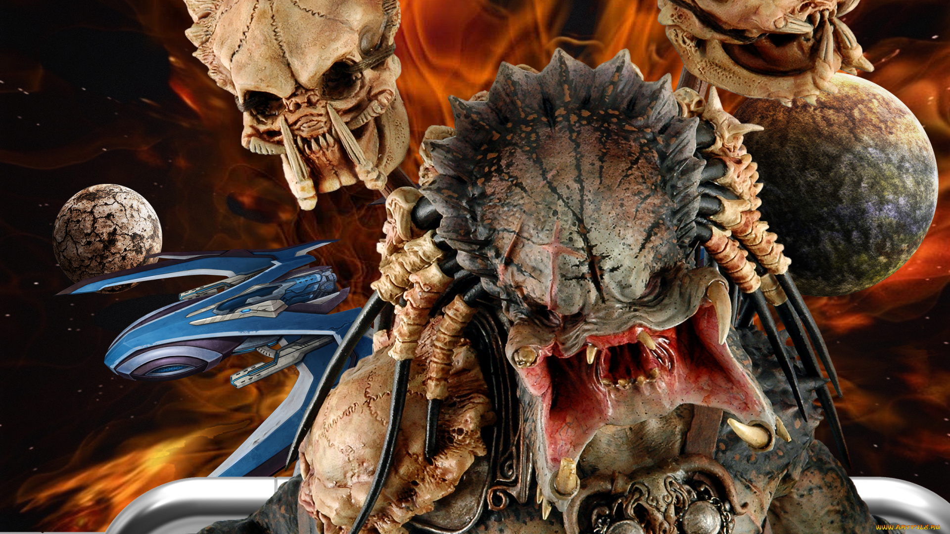 фэнтези, существа, хищник, черепа, космос, планеты