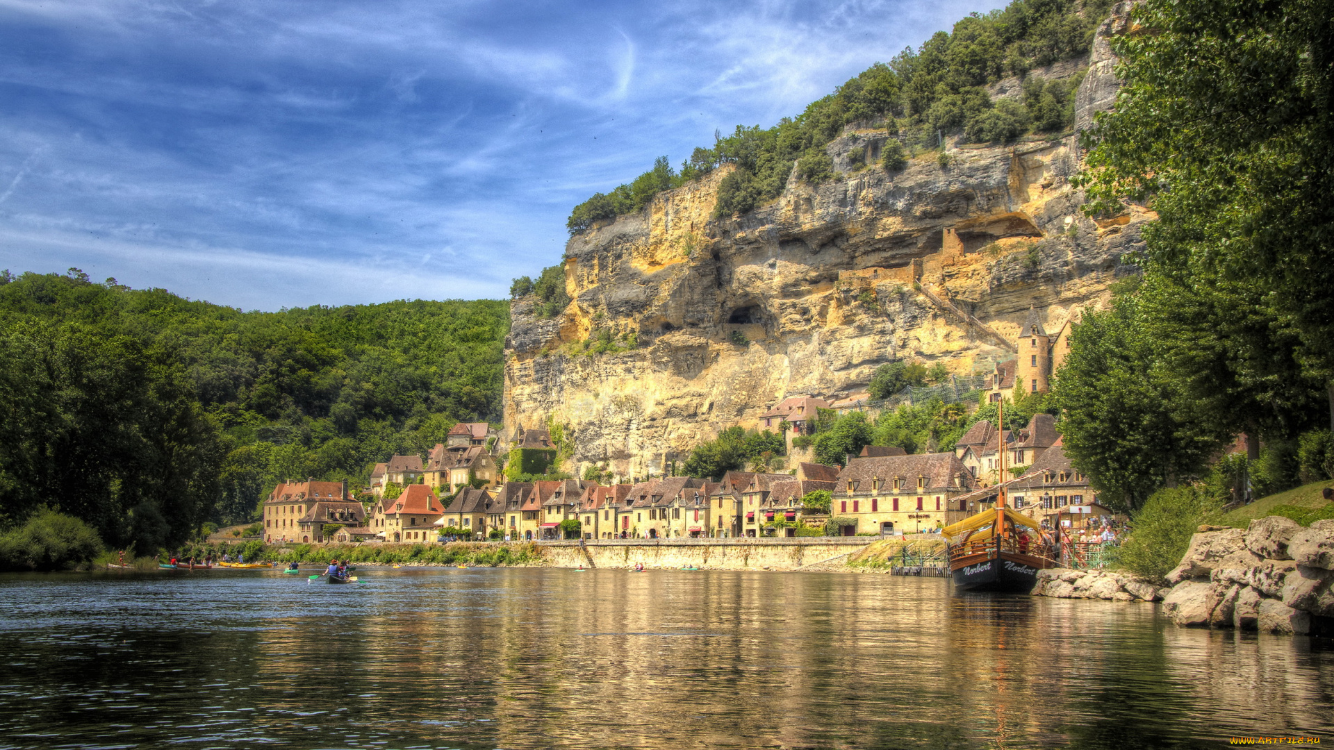 франция, аквитания, ла, рок, гажак, города, пейзажи, набережная, море, дома