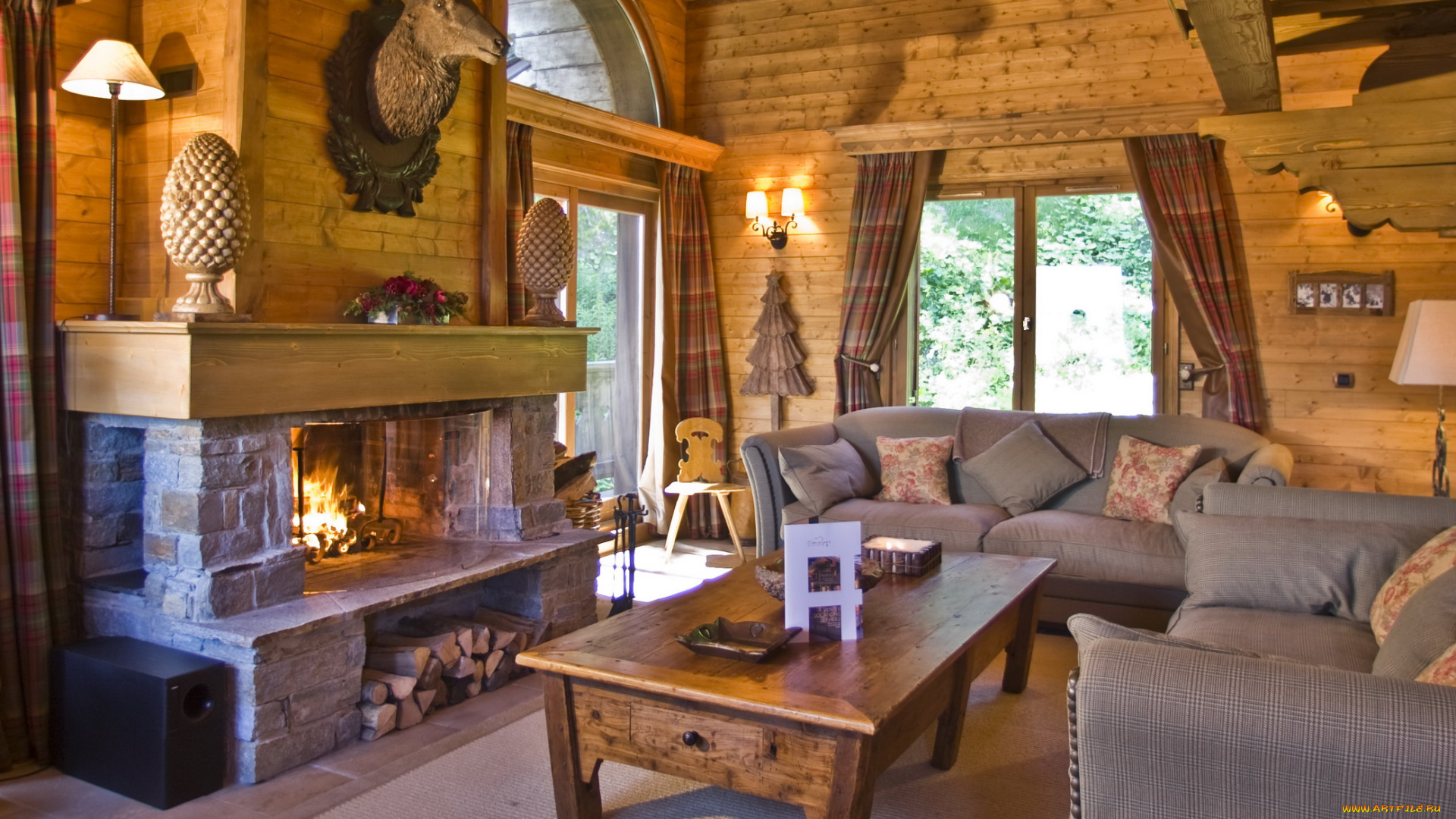 интерьер, гостиная, мебель, камин