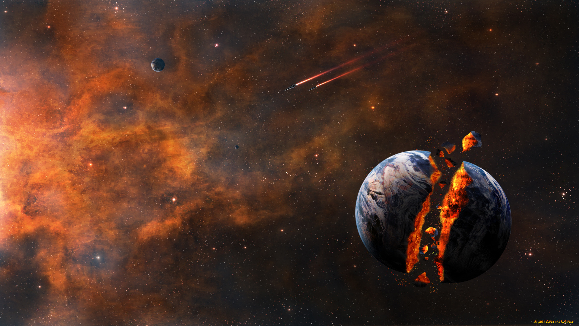 космос, арт, planet, sci, fi, explosion, stars, spacecraft