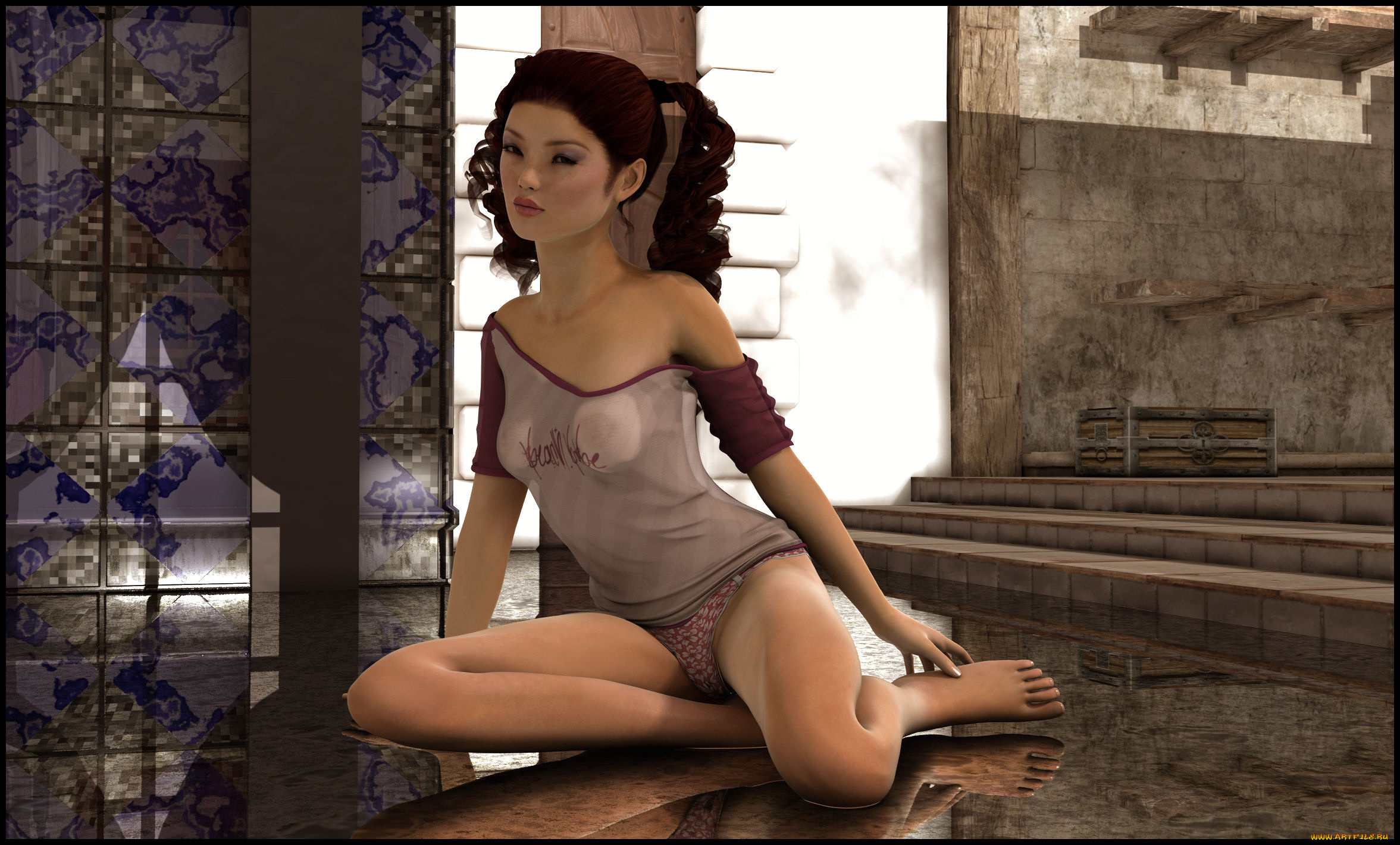 3д, графика, people, люди, девушка, взгляд, комната