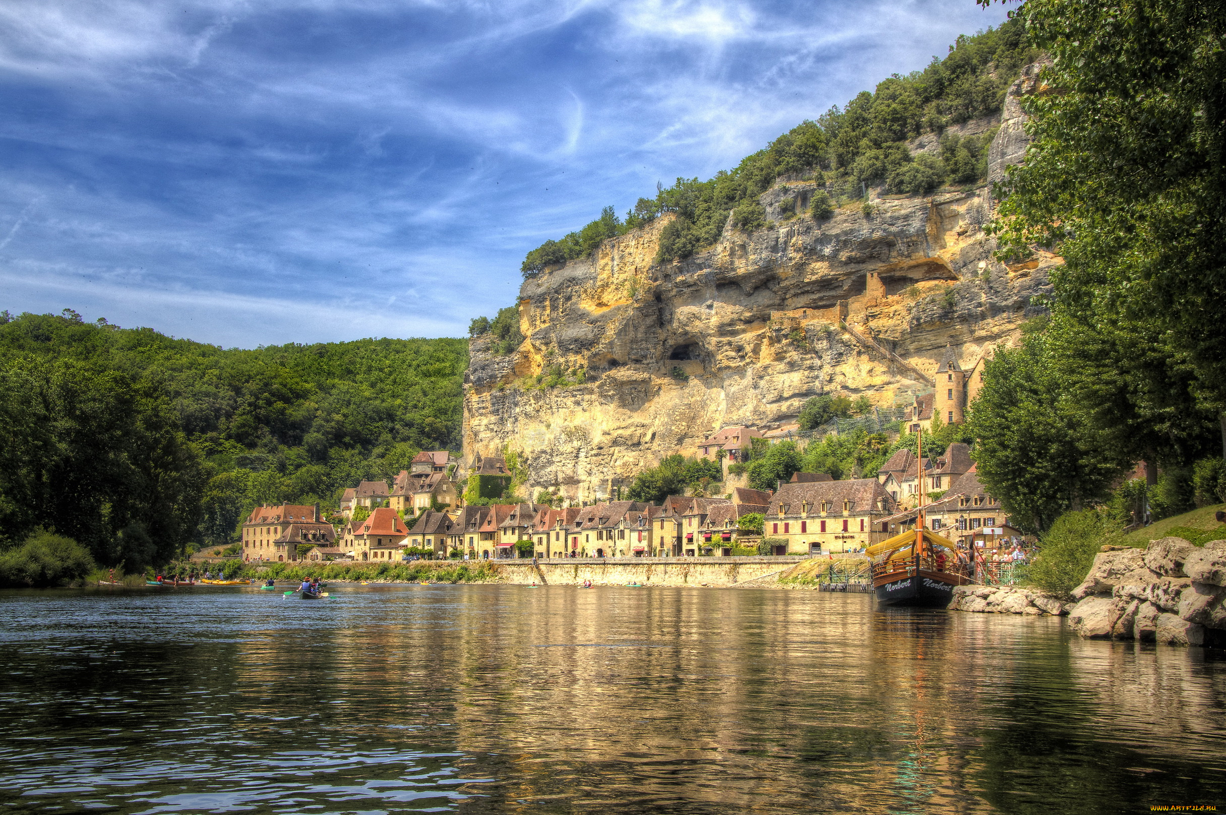 франция, аквитания, ла, рок, гажак, города, пейзажи, набережная, море, дома