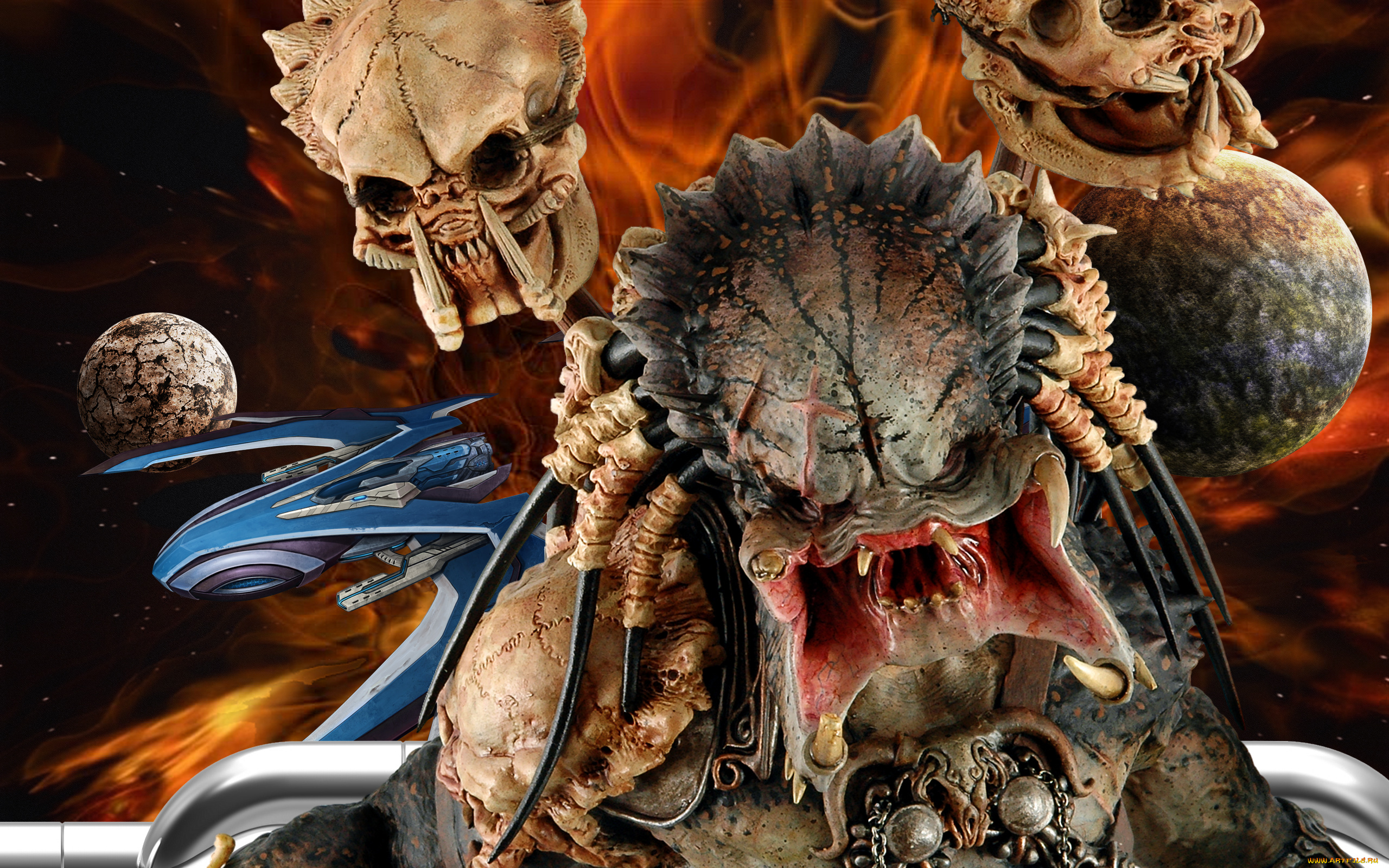 фэнтези, существа, хищник, черепа, космос, планеты