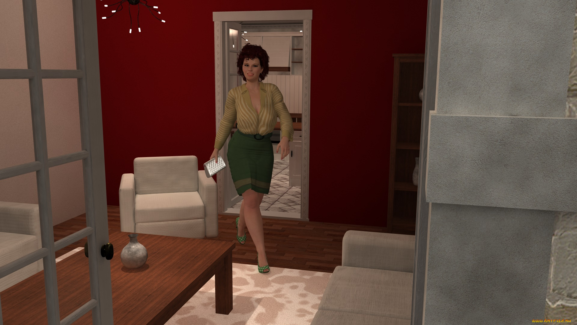 3д, графика, люди, , people, интерьер, фон, взгляд, девушка