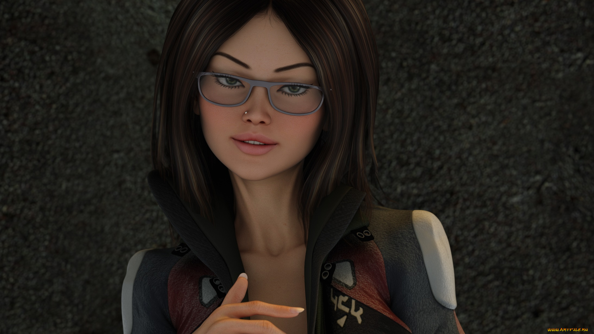 3д, графика, портрет, , portraits, взгляд, девушка, очки, фон