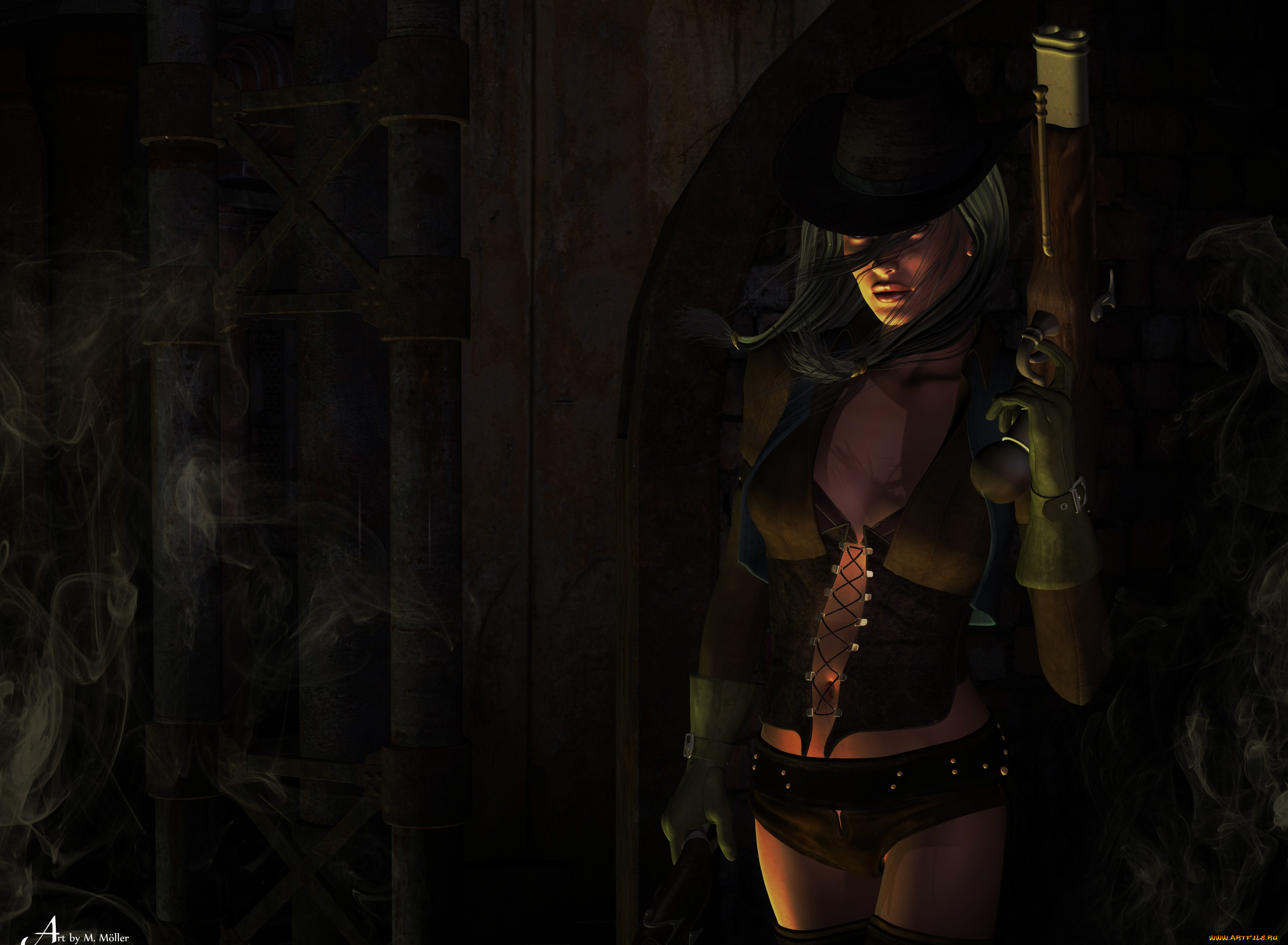 3д, графика, фантазия, , fantasy, оружие, девушка, взгляд, фон