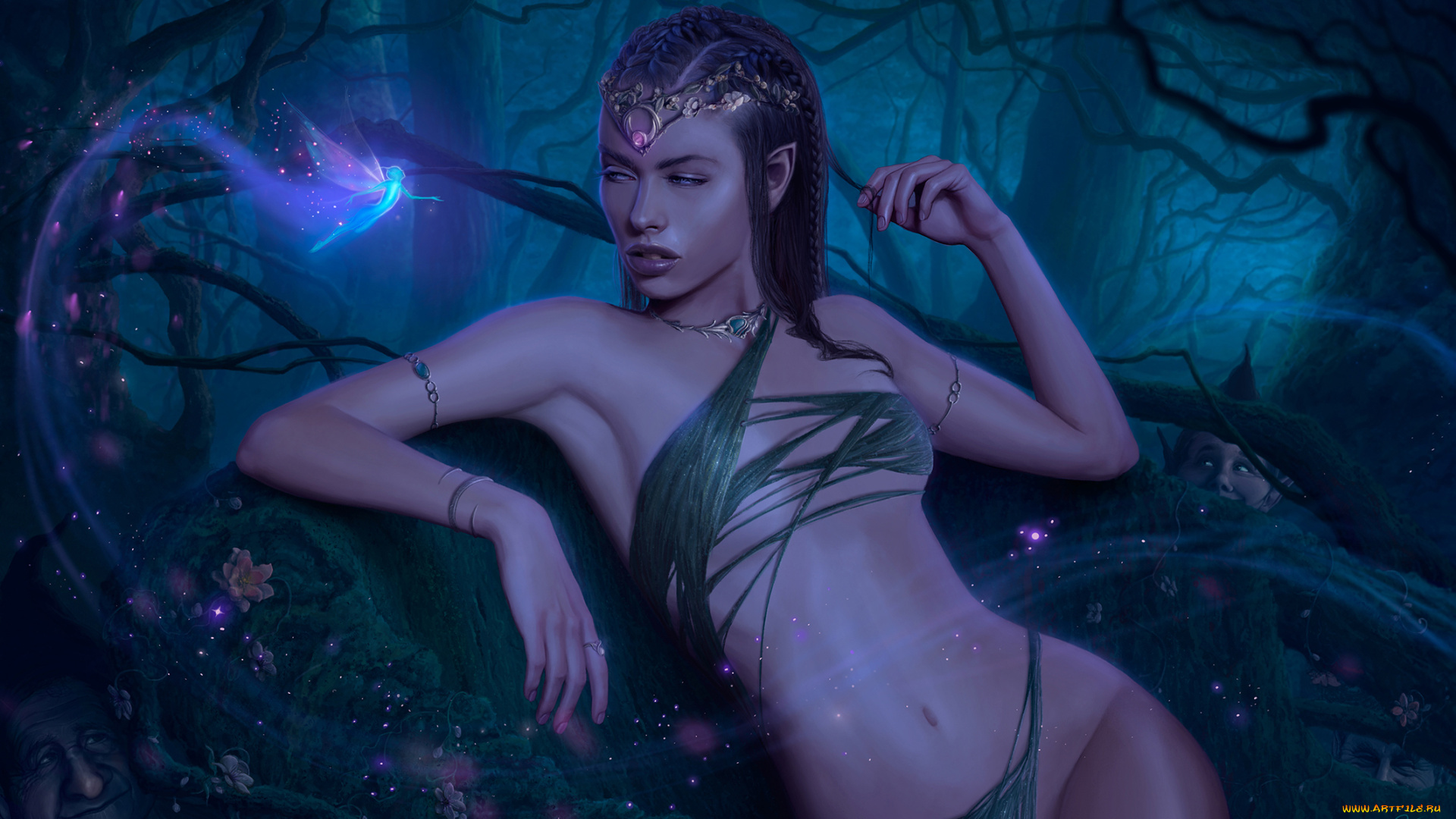 3д, графика, эльфы, , elves, фон, взгляд, эльфийка