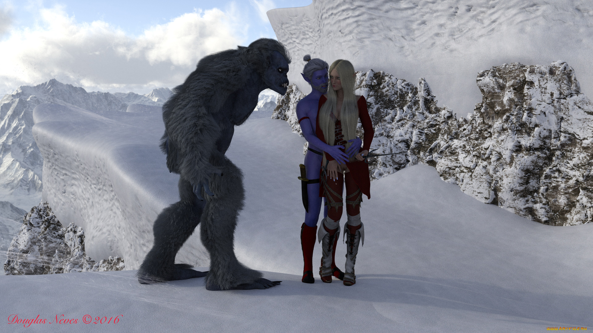 3д, графика, эльфы, , elves, существа, эльфы, зима, снег