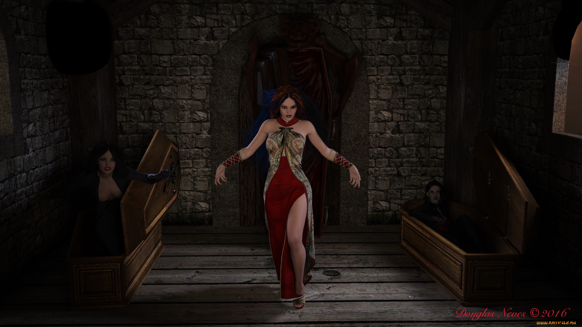 3д, графика, фантазия, , fantasy, девушка, взгляд, фон, вампир