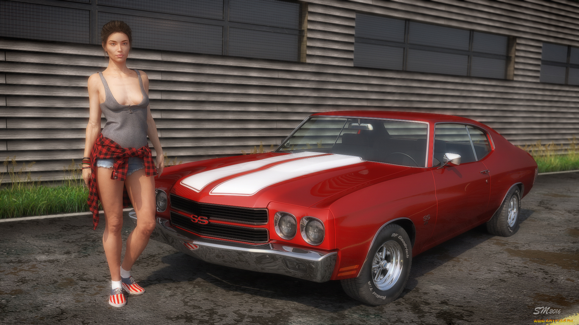 3д, графика, люди-авто, мото, , people-, car, , , moto, автомобиль, фон, взгляд, девушка