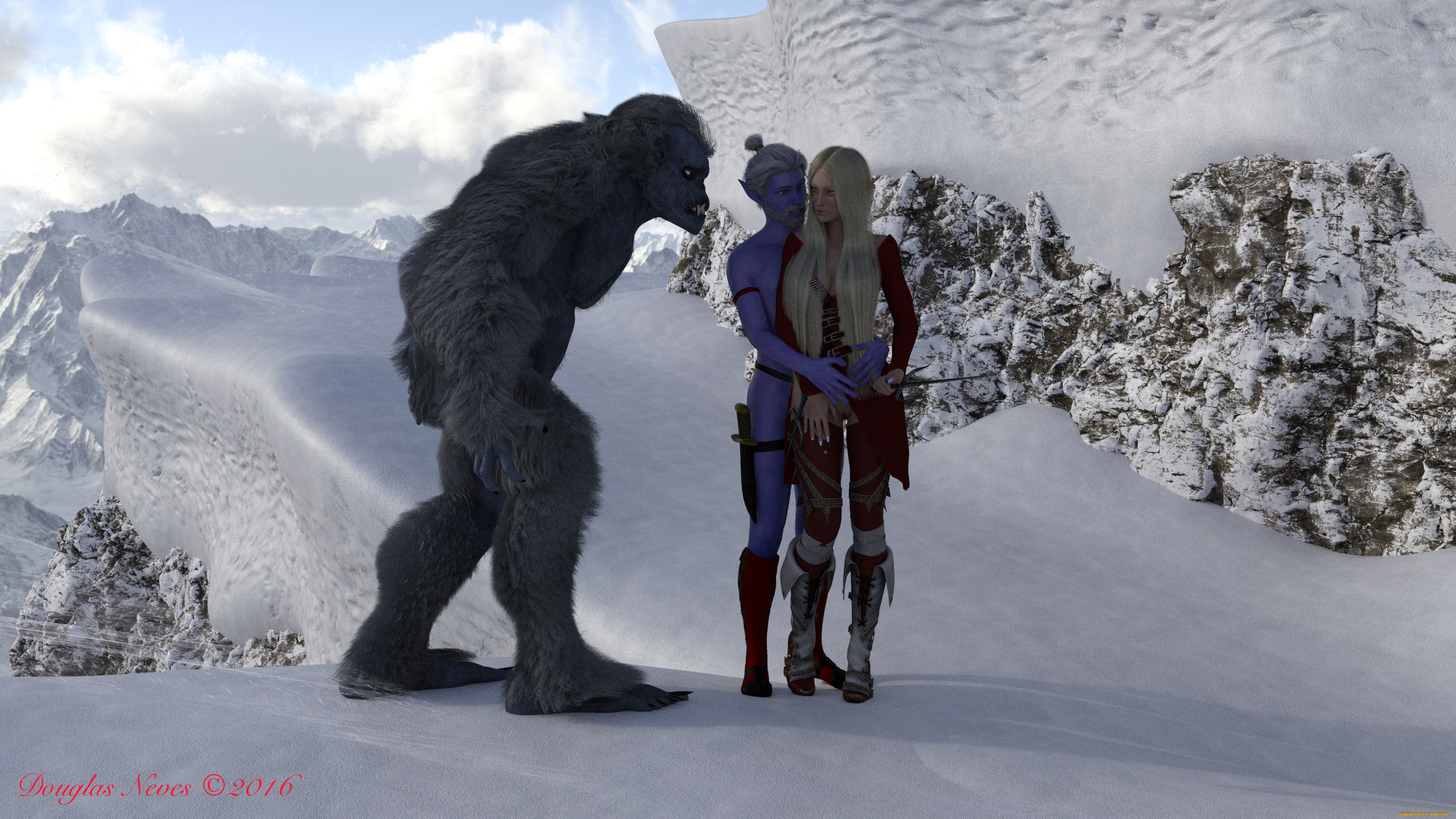 3д, графика, эльфы, , elves, существа, эльфы, зима, снег