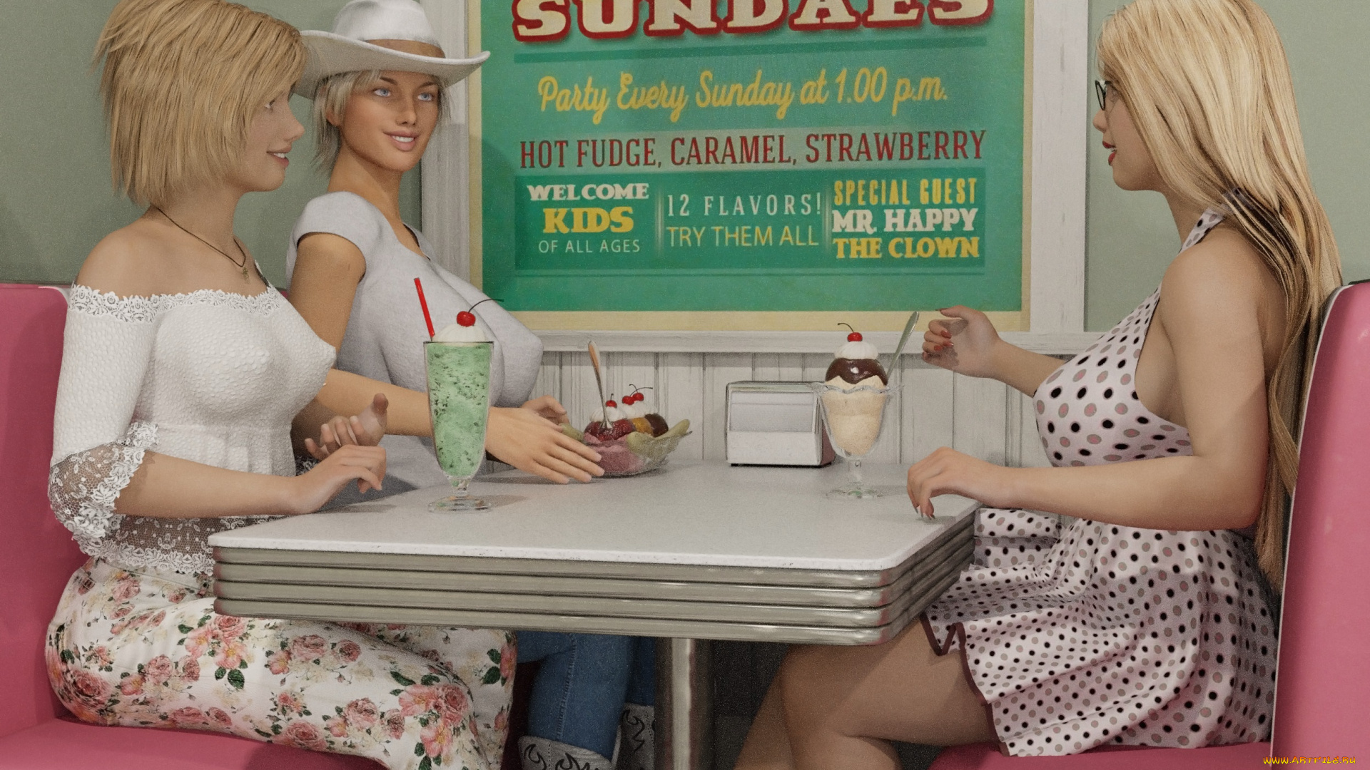 3д, графика, люди, , people, девушки, взгляд, фон