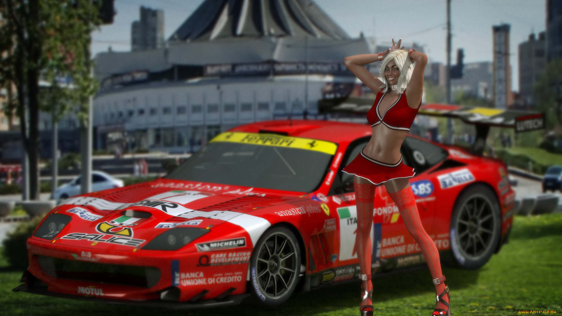 3д, графика, люди-авто, мото, , people-, car, , , moto, девушка, улыбка, автомобиль, фон