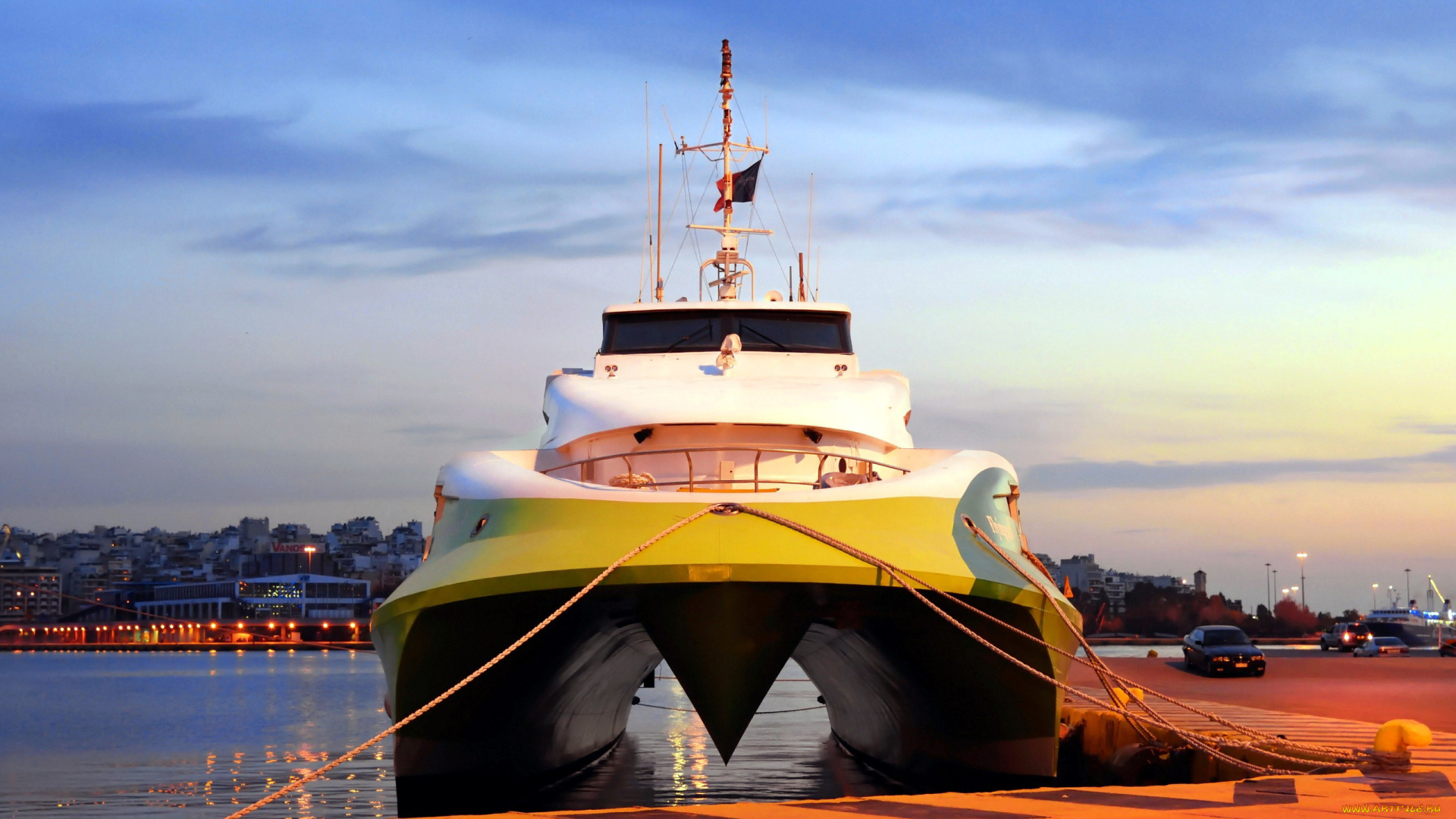 корабли, катамараны, и, тримараны, катамаран, причал