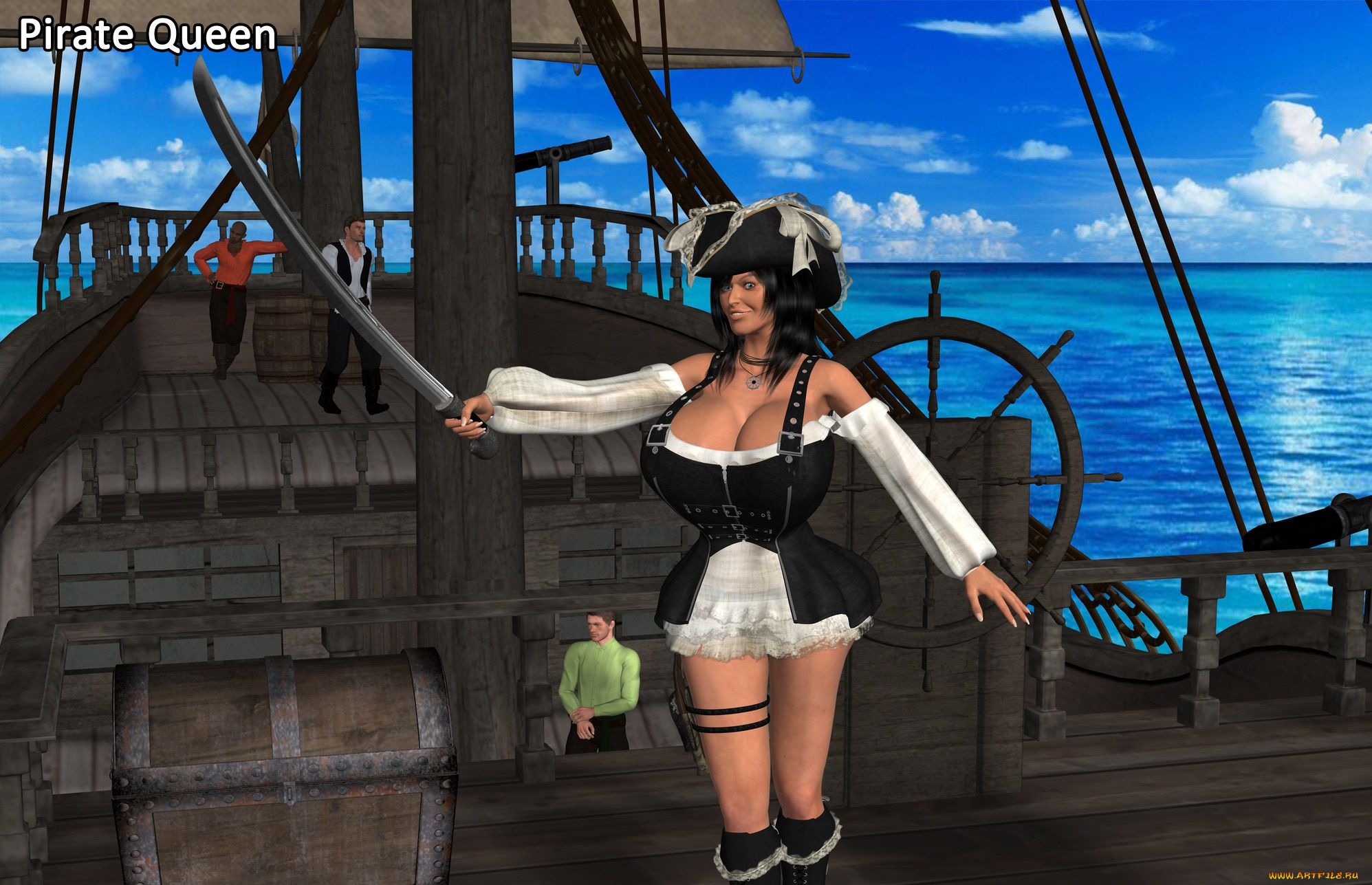 3д, графика, фантазия, , fantasy, пират, взгляд, девушка, фон