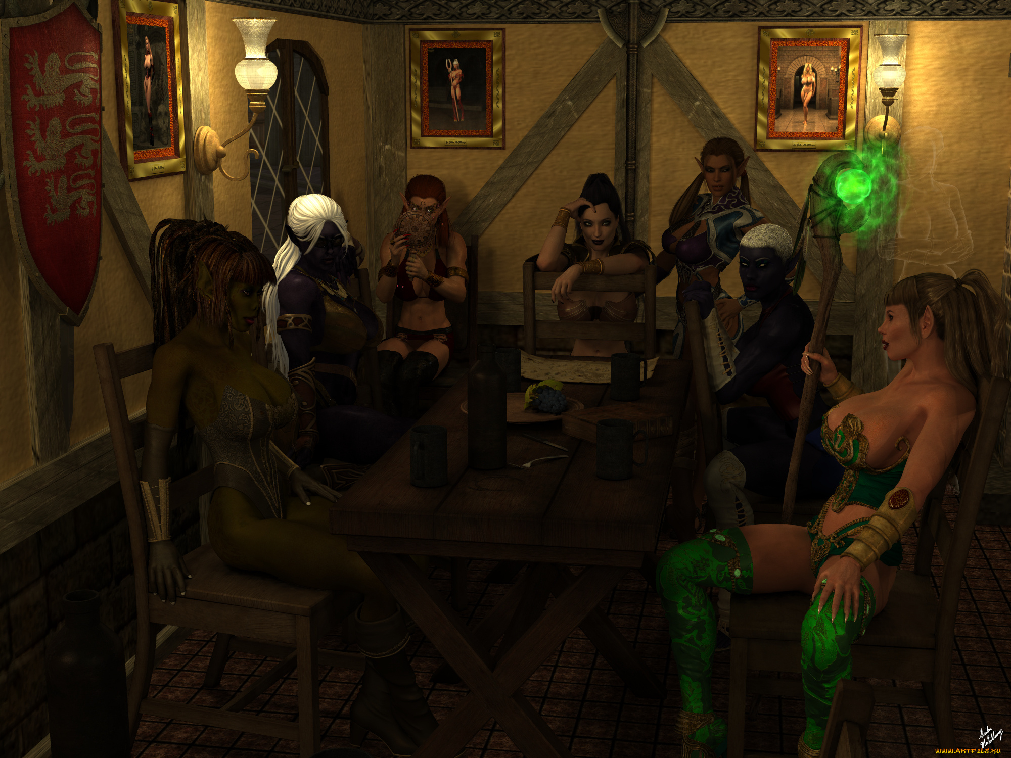 3д, графика, эльфы, , elves, фон, взгляд, эльфийки