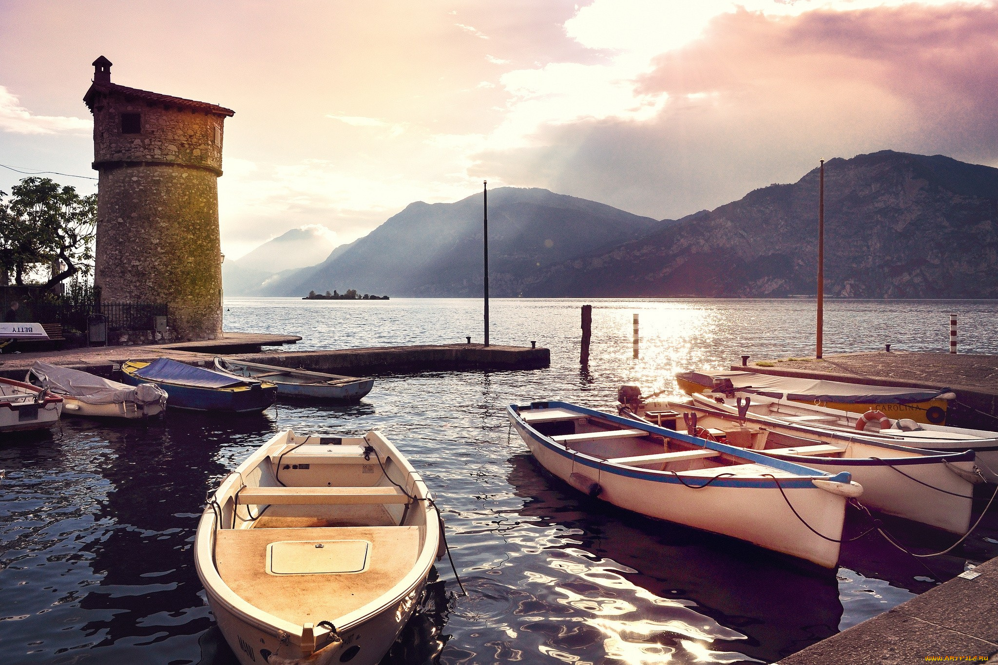 корабли, лодки, , шлюпки, причал, залив, горы