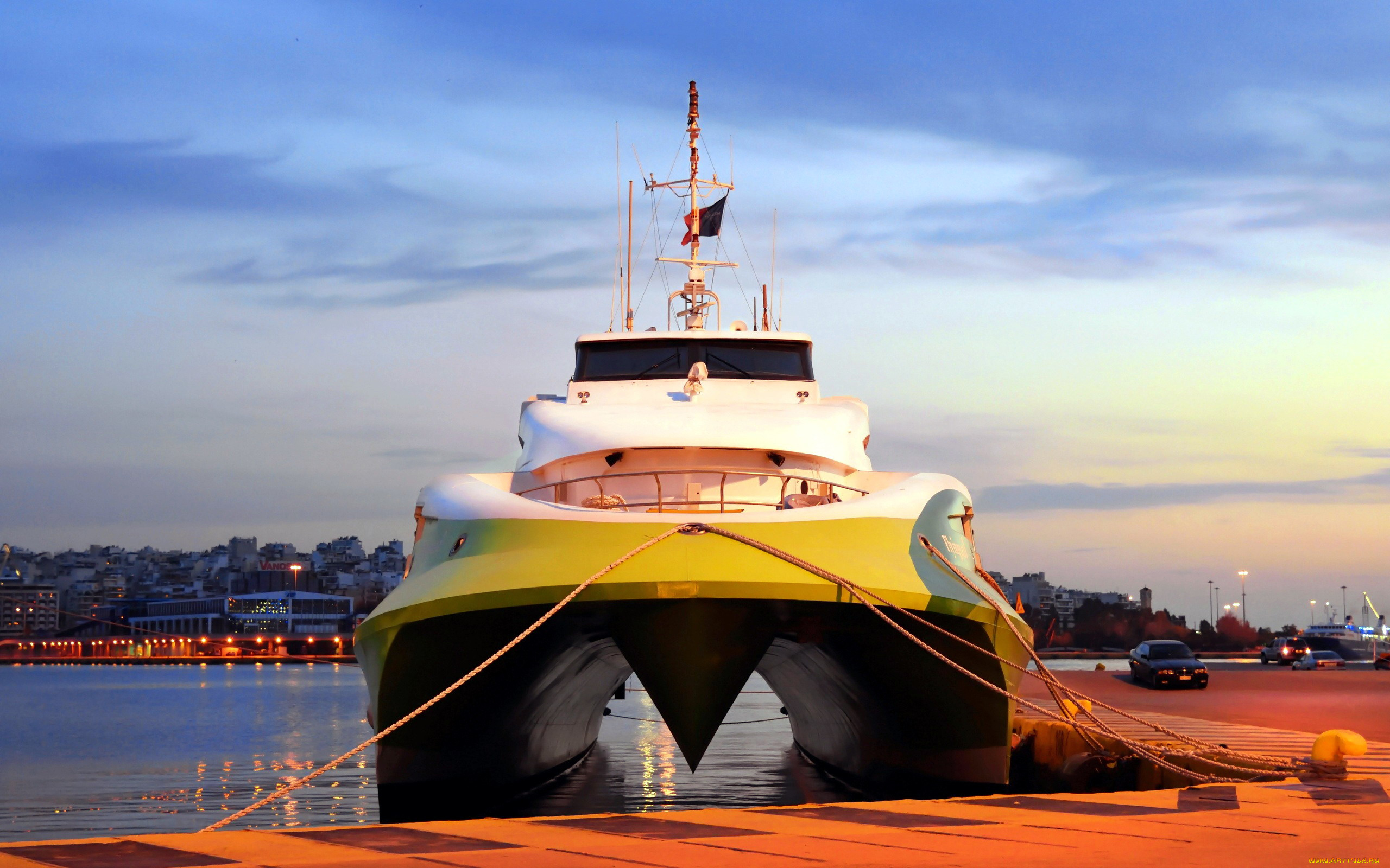 корабли, катамараны, и, тримараны, катамаран, причал