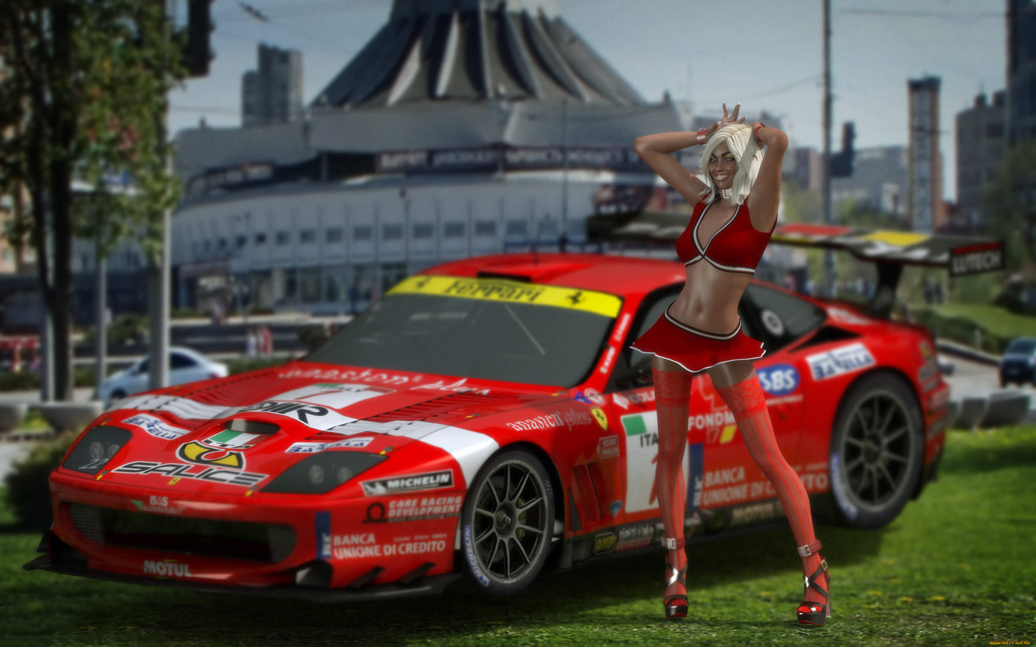 3д, графика, люди-авто, мото, , people-, car, , , moto, девушка, улыбка, автомобиль, фон