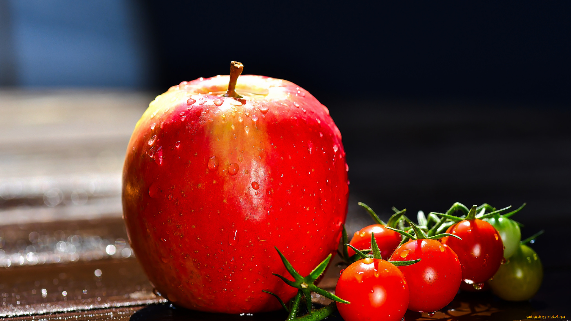 еда, фрукты, и, овощи, вместе, снедь, помидоры, томаты, яблоки