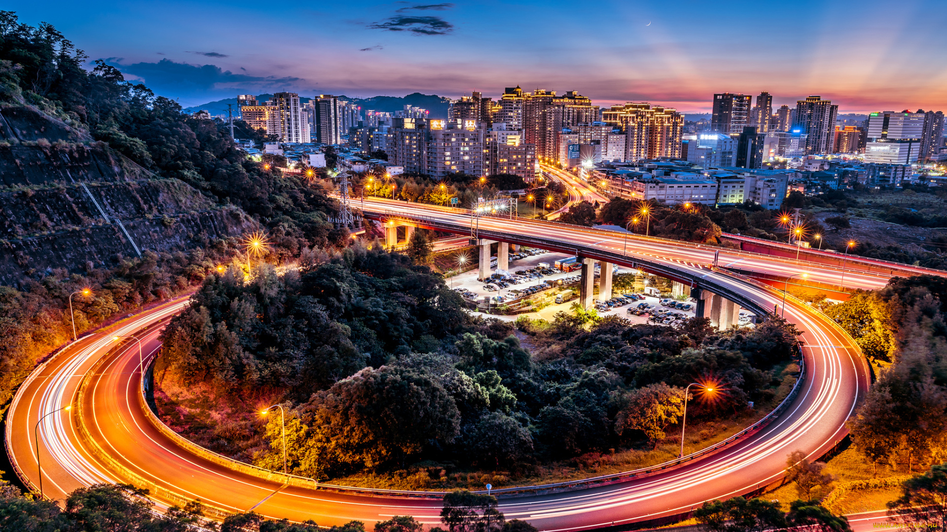 города, -, огни, ночного, города, простор