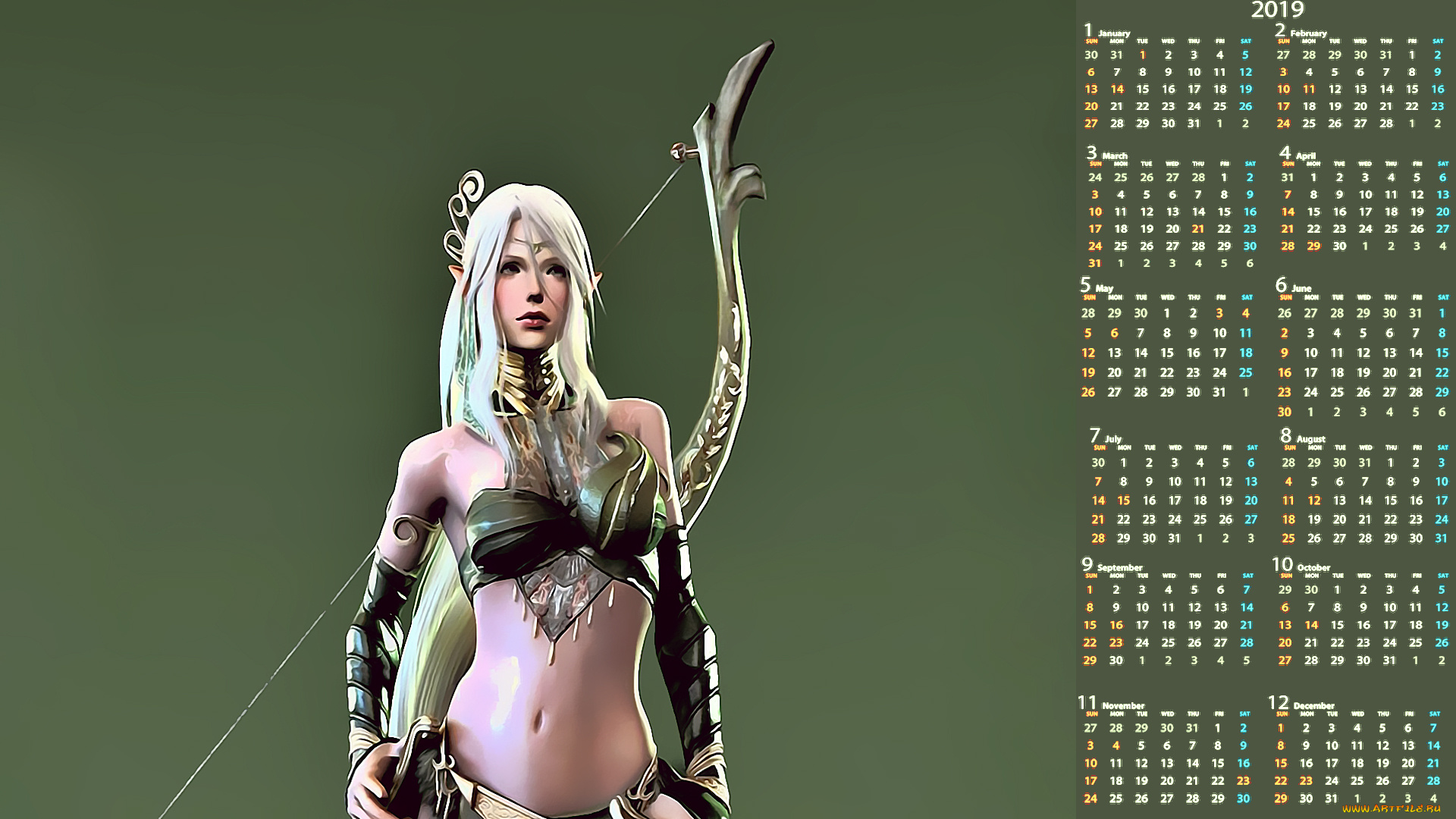 календари, фэнтези, девушка, оружие