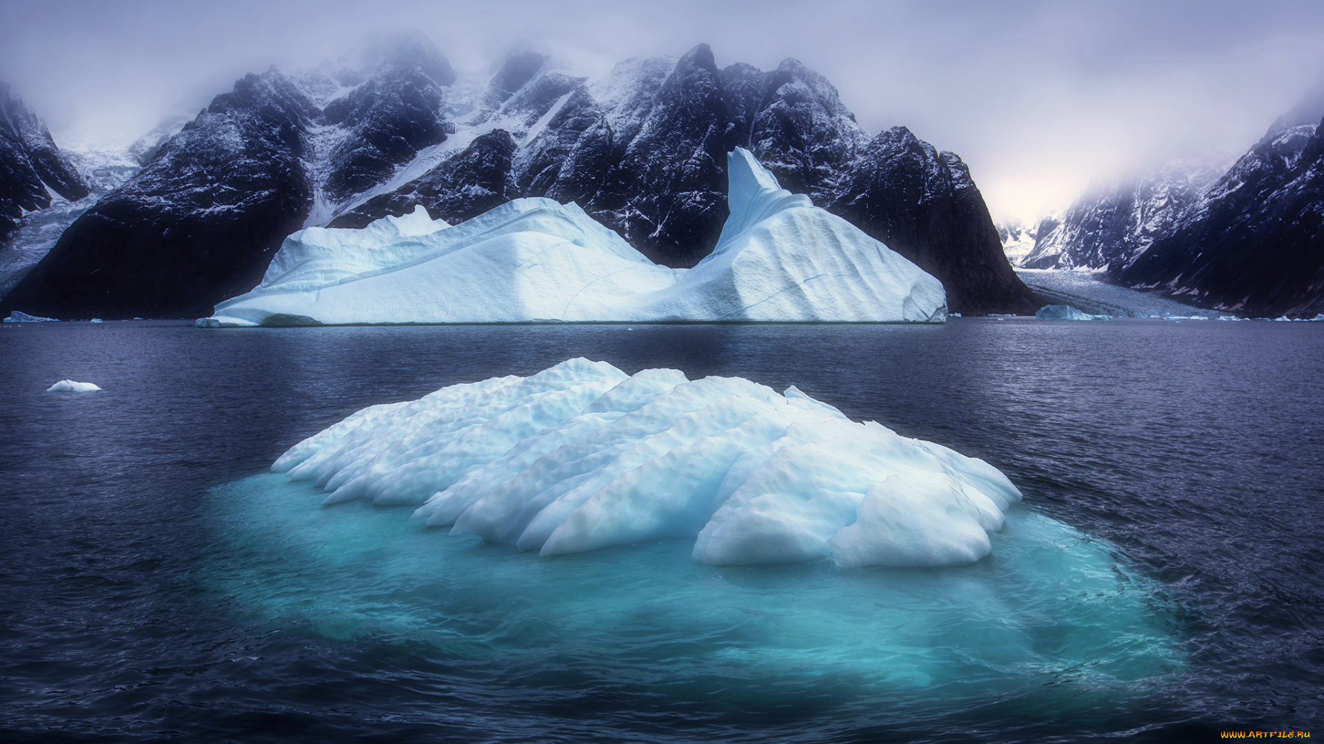 природа, айсберги, и, ледники, простор