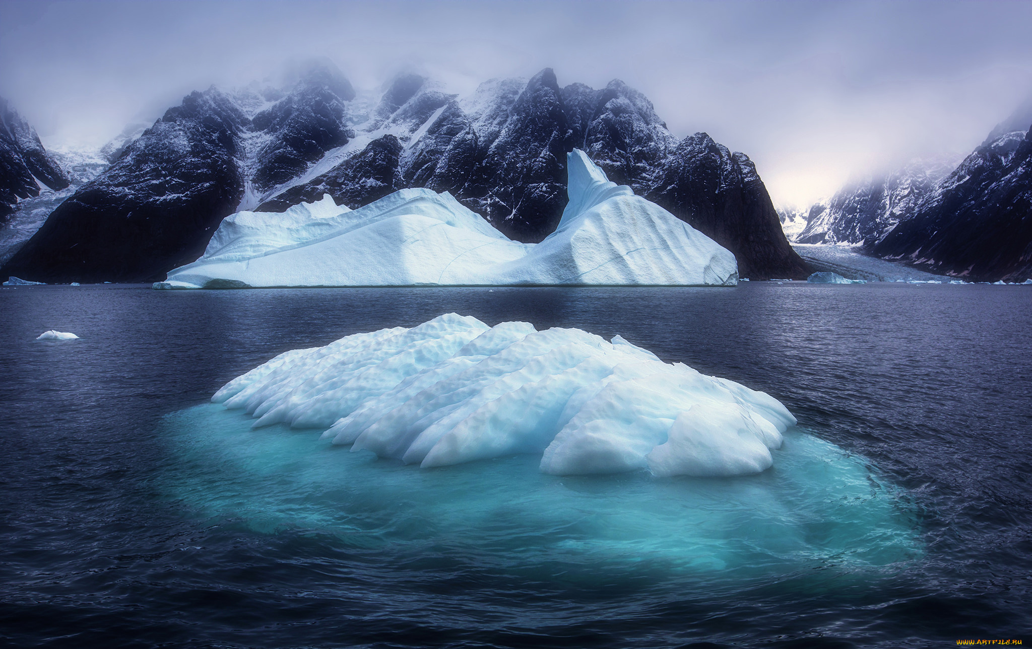 природа, айсберги, и, ледники, простор