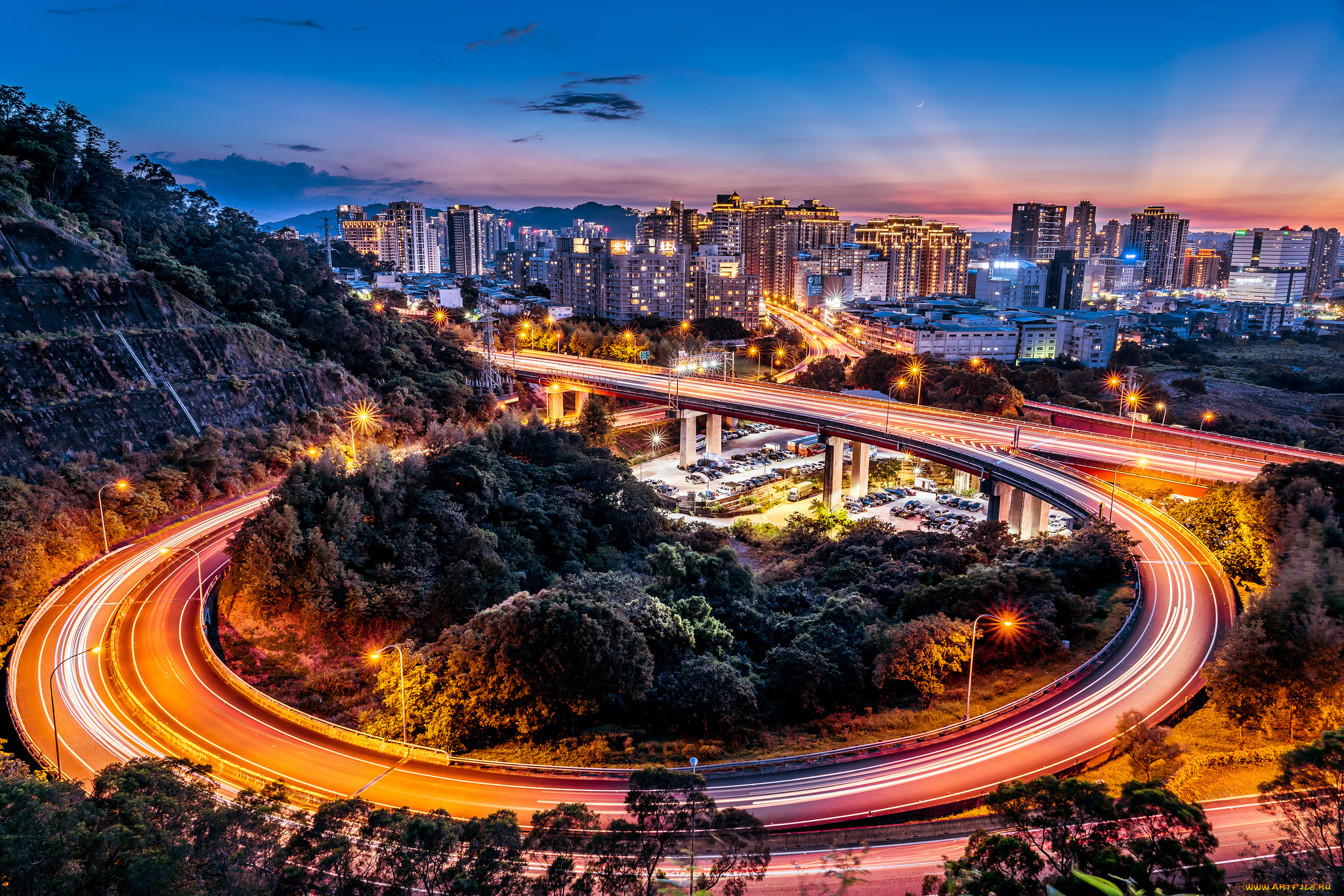 города, -, огни, ночного, города, простор