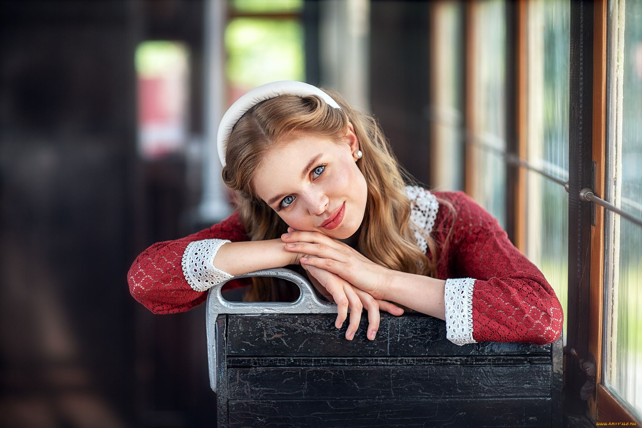 девушки, -, блондинки, , светловолосые, блондинка, платье, окно, ретро