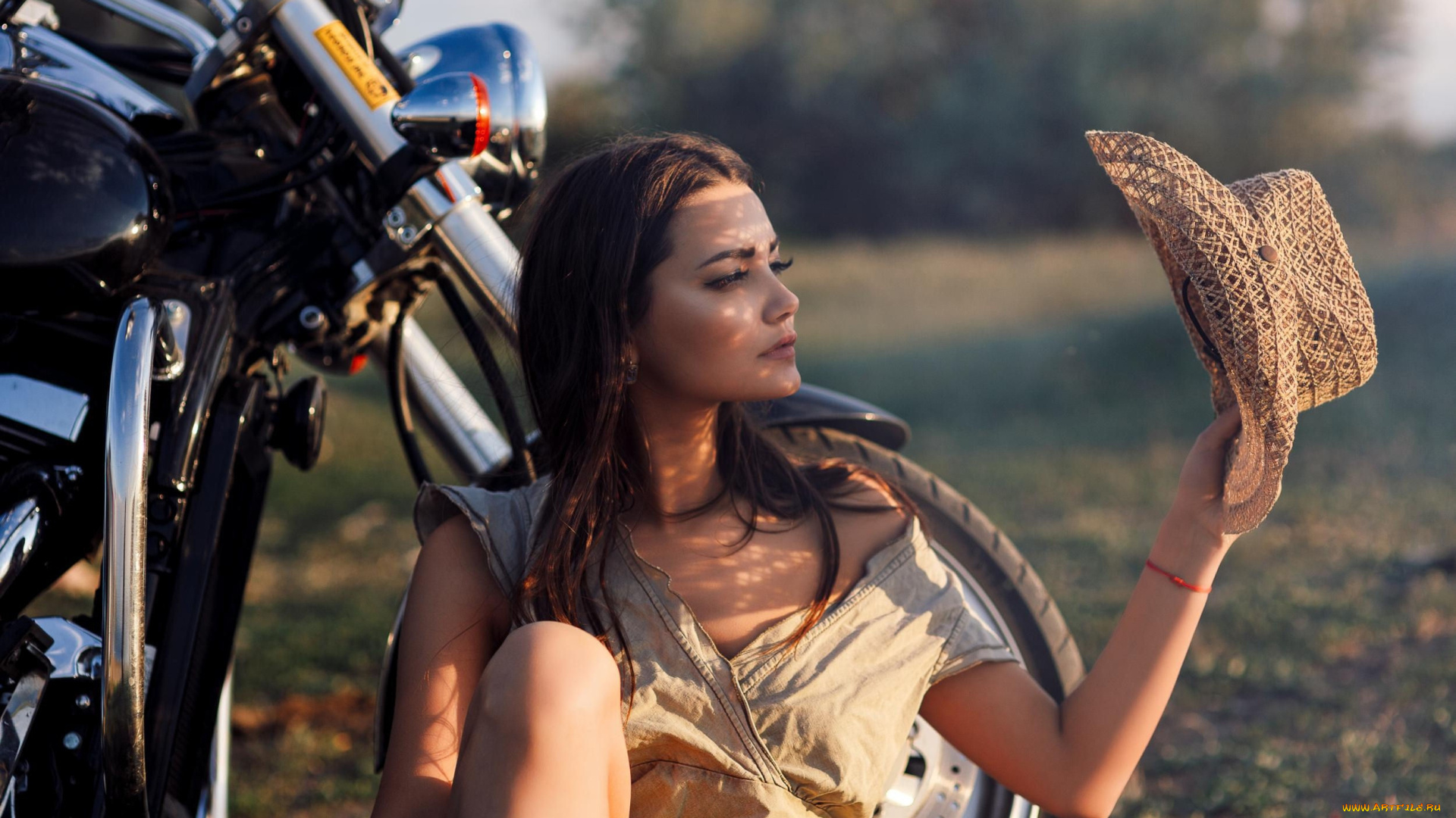 девушки, -, брюнетки, , шатенки, брюнетка, мотоцикл, шляпа