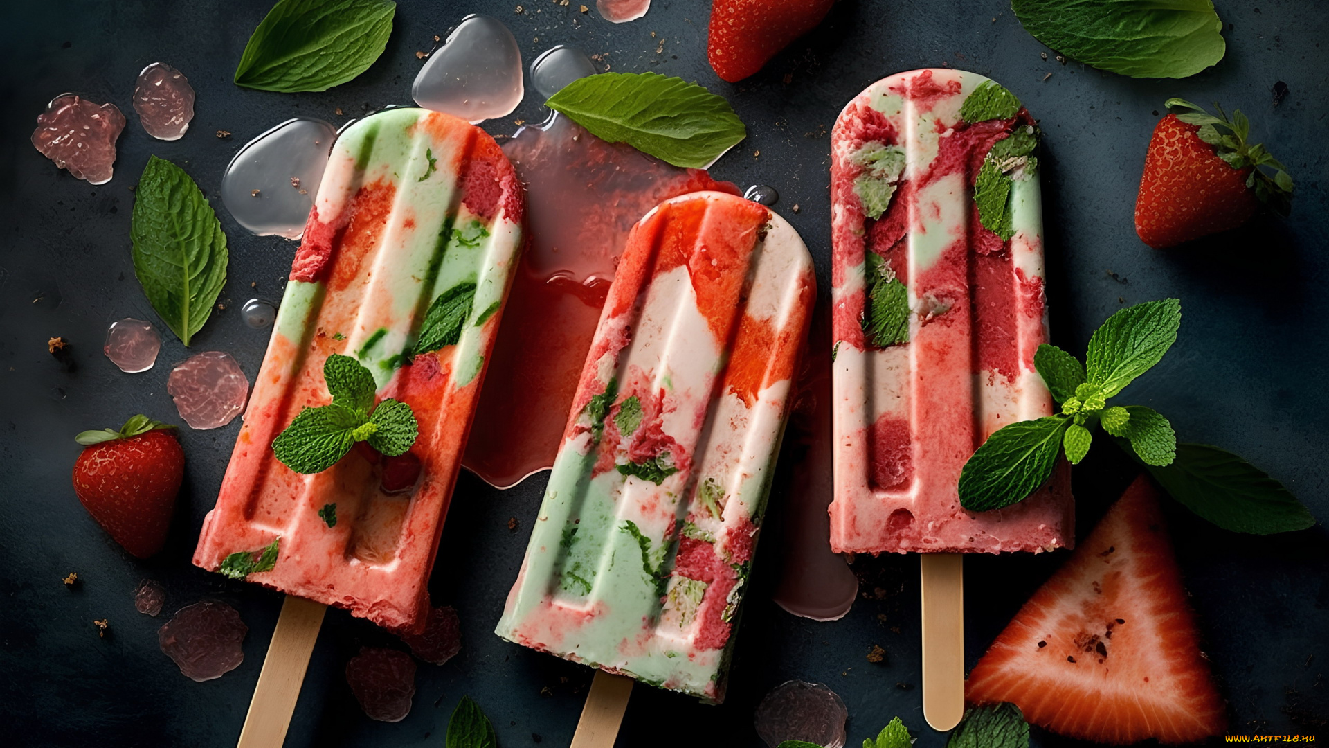 еда, мороженое, , десерты, лед, клубника, клубничное, мята