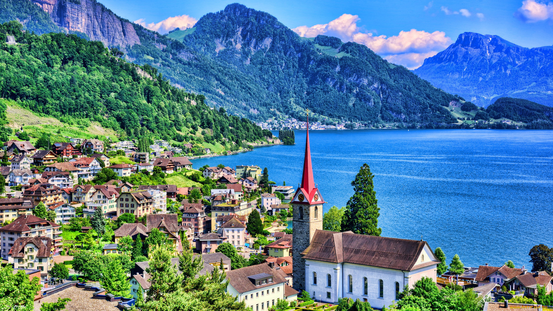 города, люцерн, , швейцария, горы, озеро, панорама