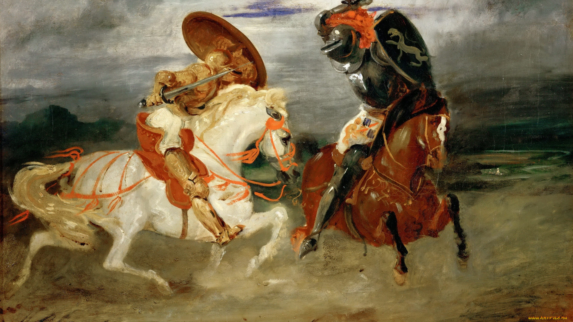 рисованное, eugene, delacroix, рыцари, поединок