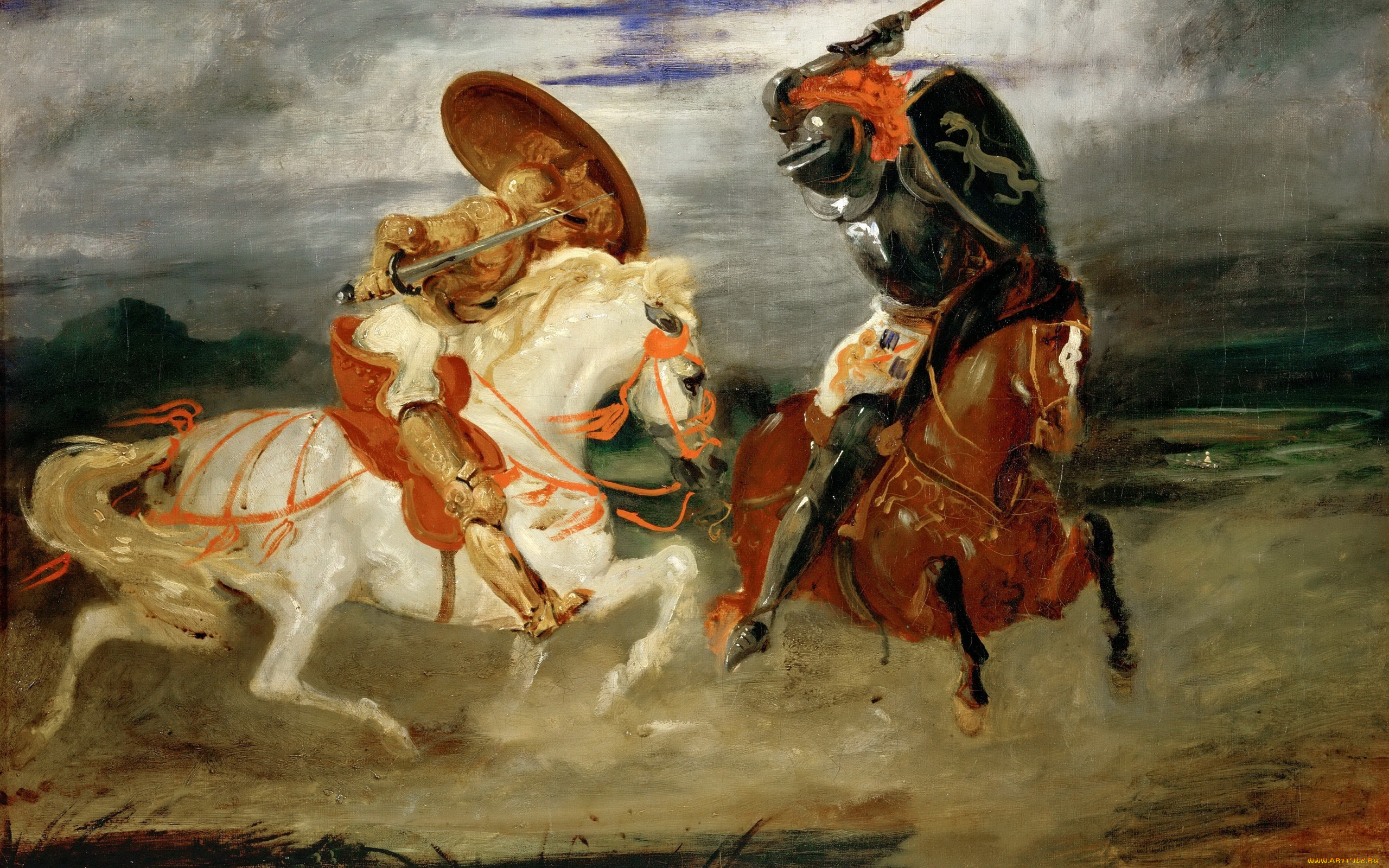рисованное, eugene, delacroix, рыцари, поединок