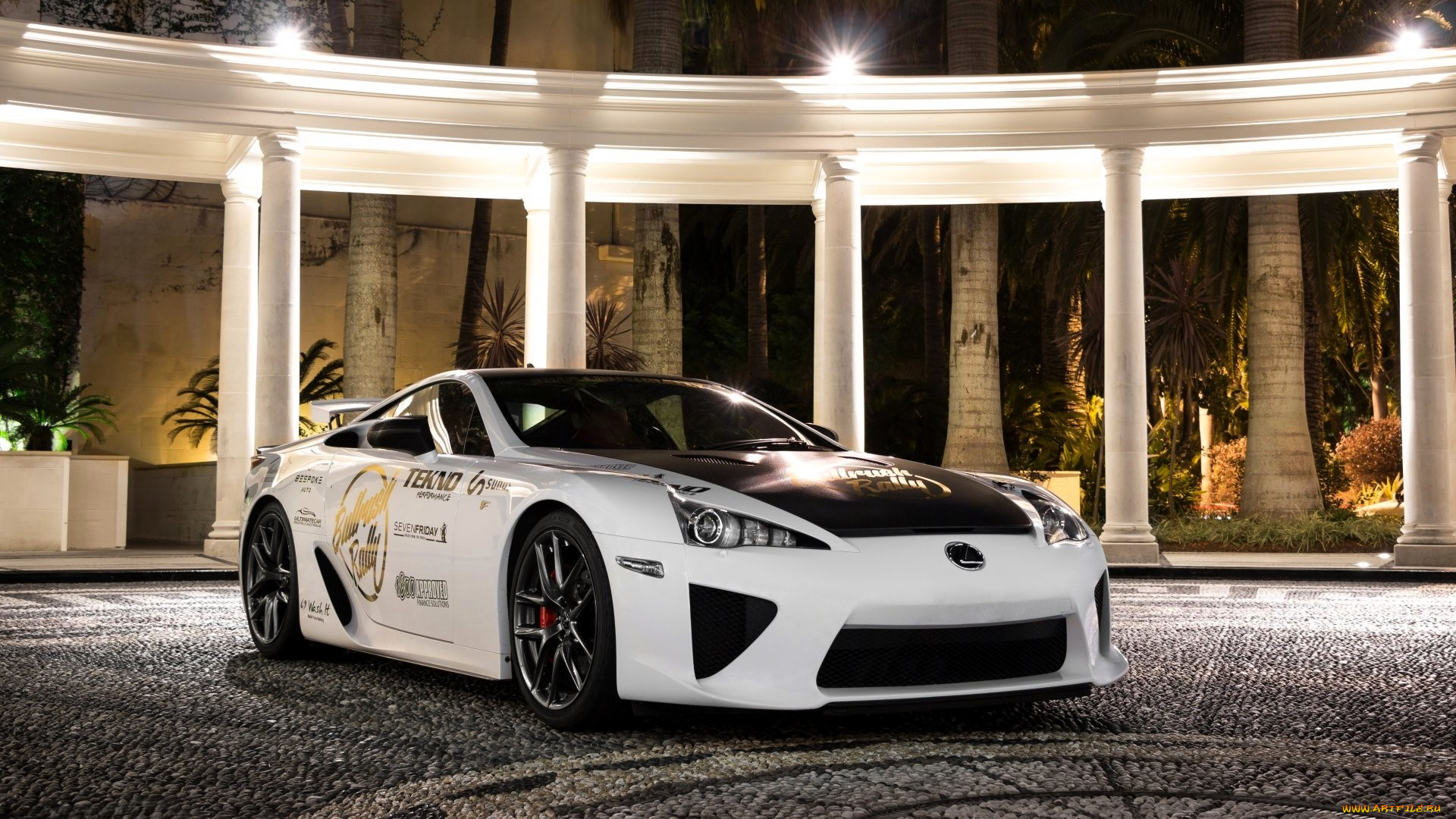 lexus, lfa, автомобили, lexus, белый, площадка, колонны, свет