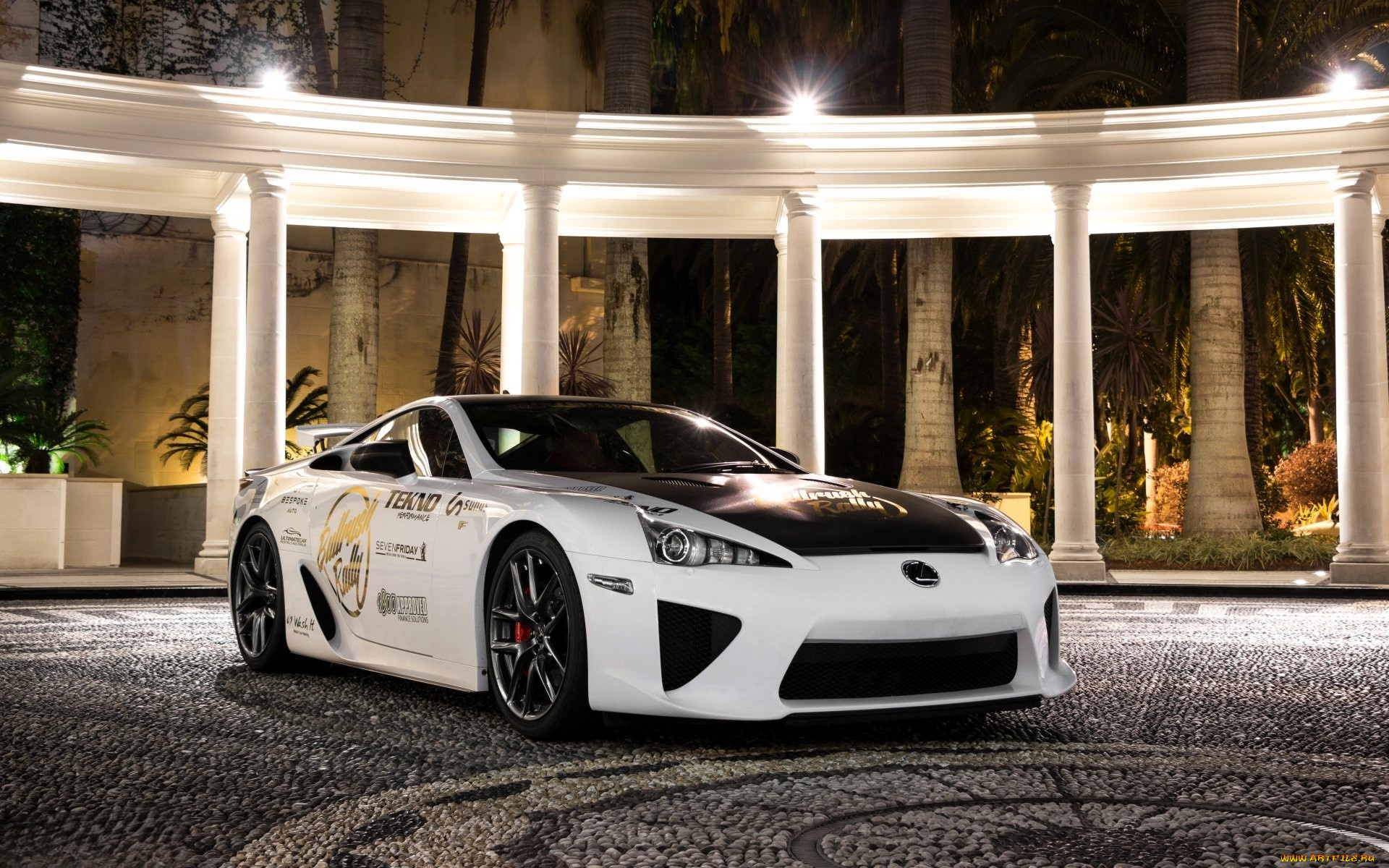 lexus, lfa, автомобили, lexus, белый, площадка, колонны, свет