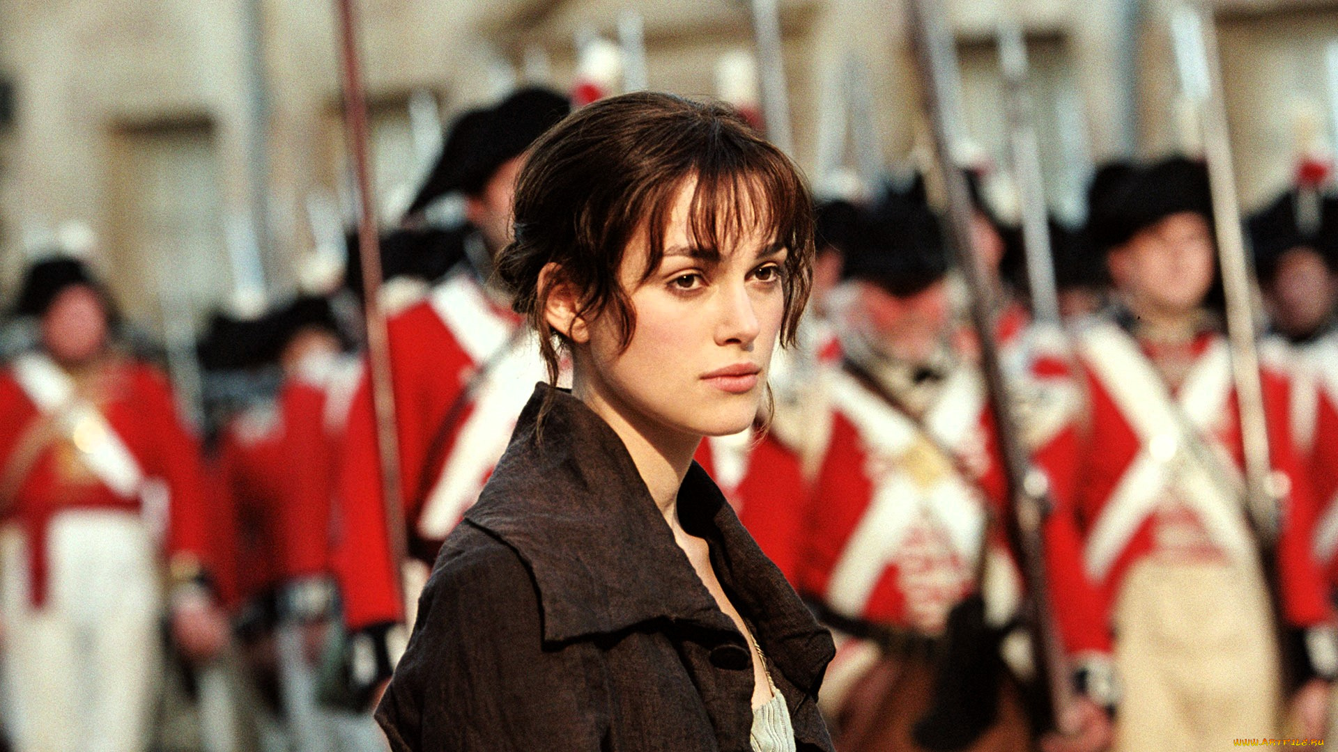 кино, фильмы, pride, &, prejudice, девушка, пальто, лиззи, солдаты