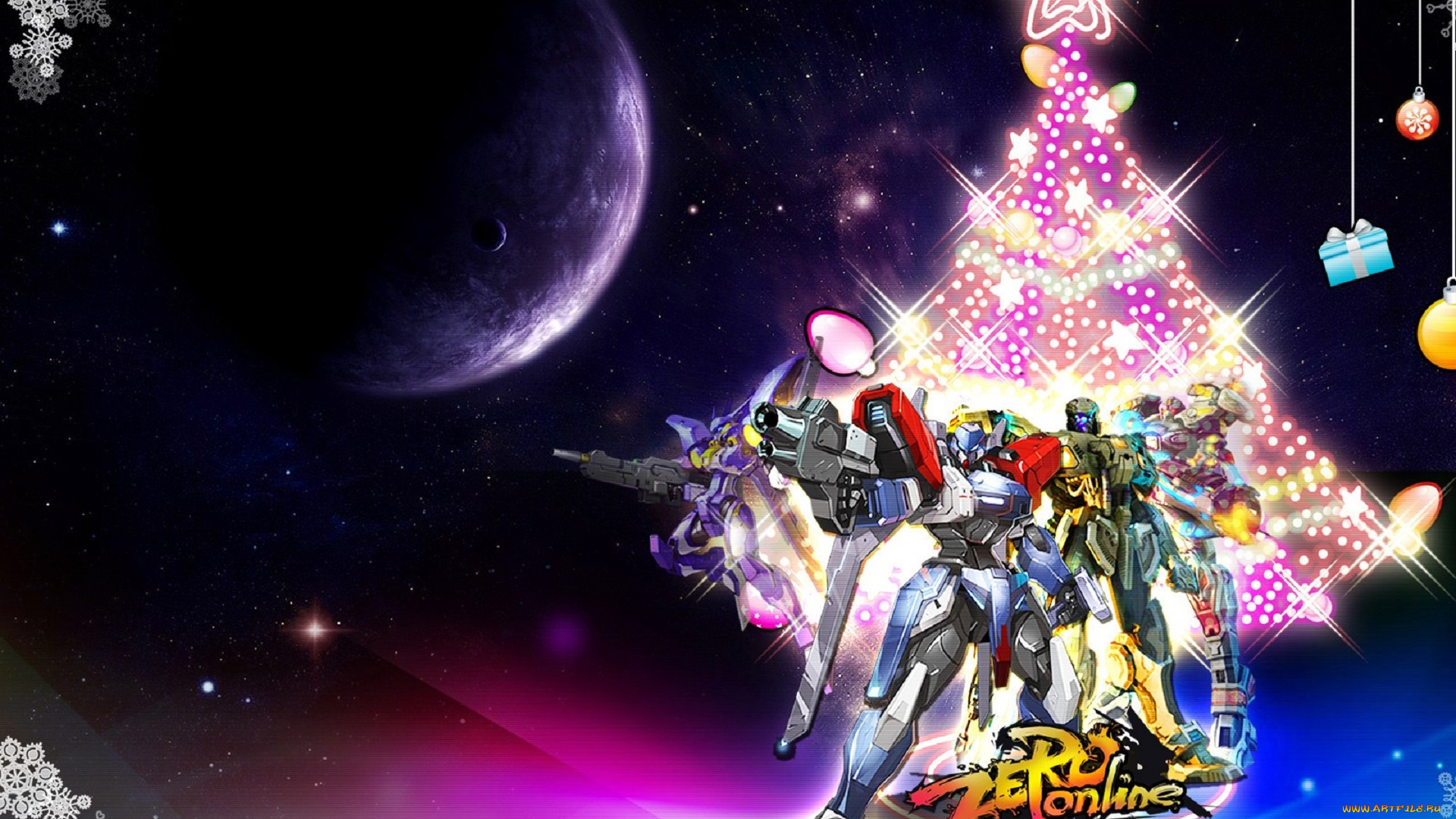 видео, игры, zero, online, персонажи, ёлка, подарки, снежинки, планеты